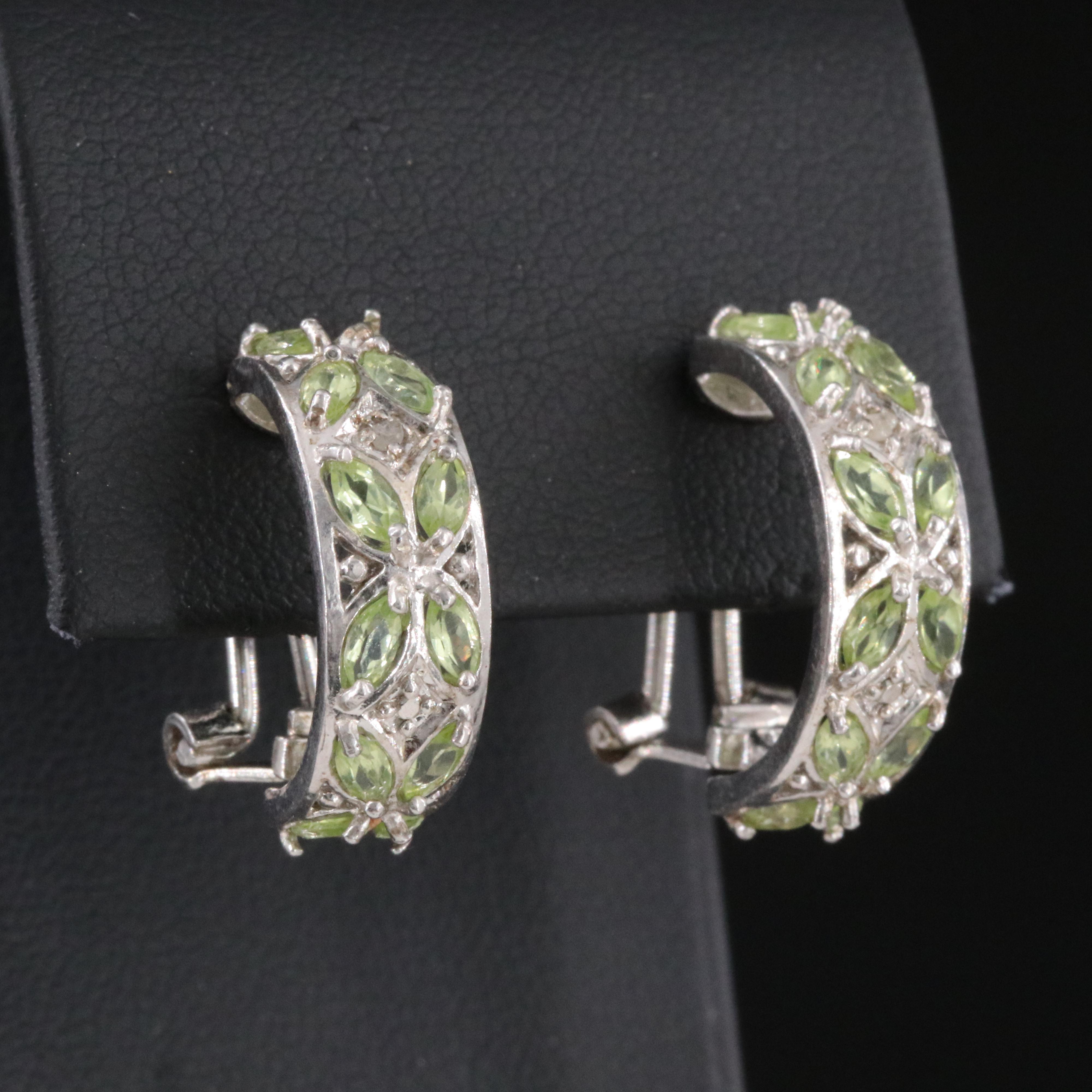 Sterling Peridot and Diamond Hoop Earrings