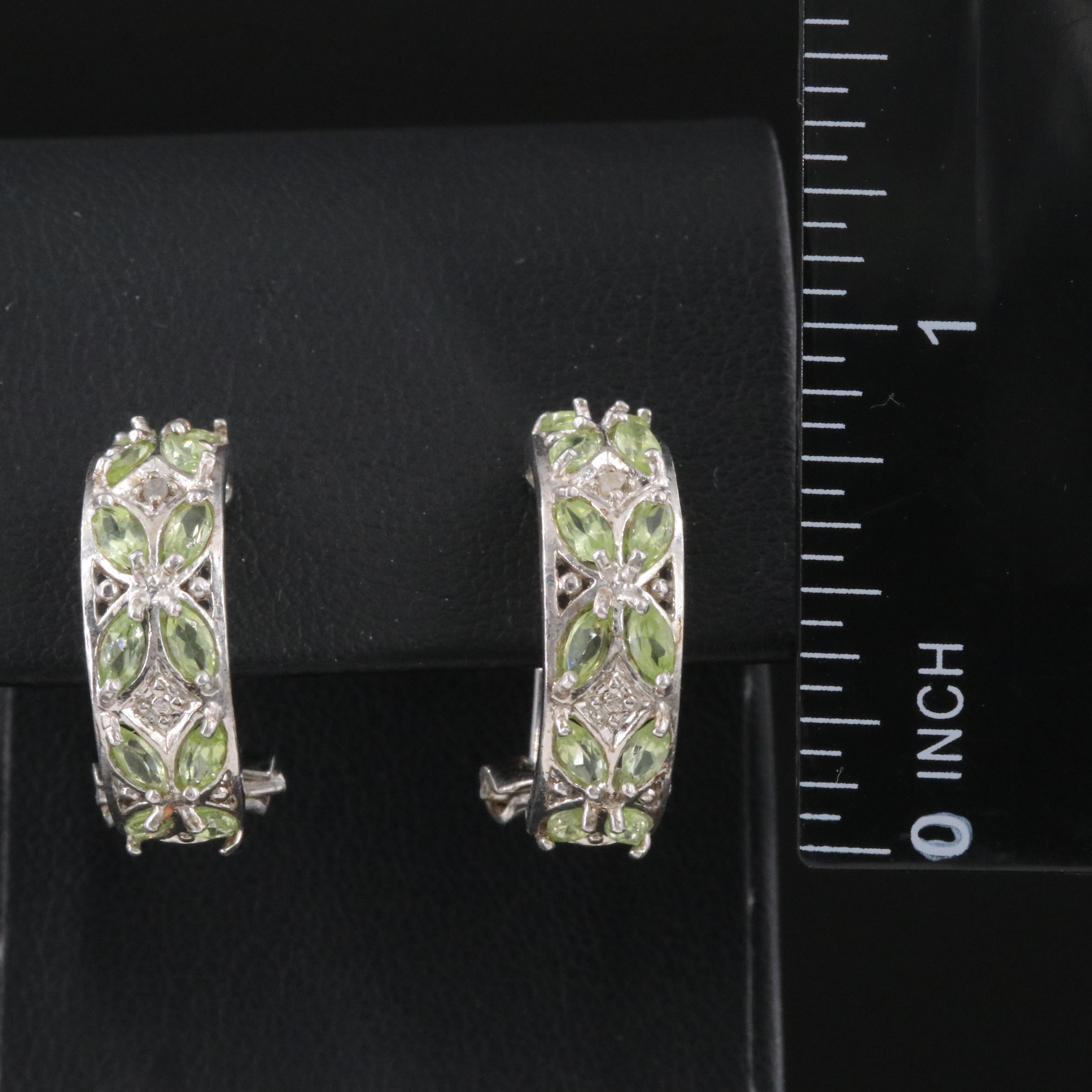 Sterling Peridot and Diamond Hoop Earrings