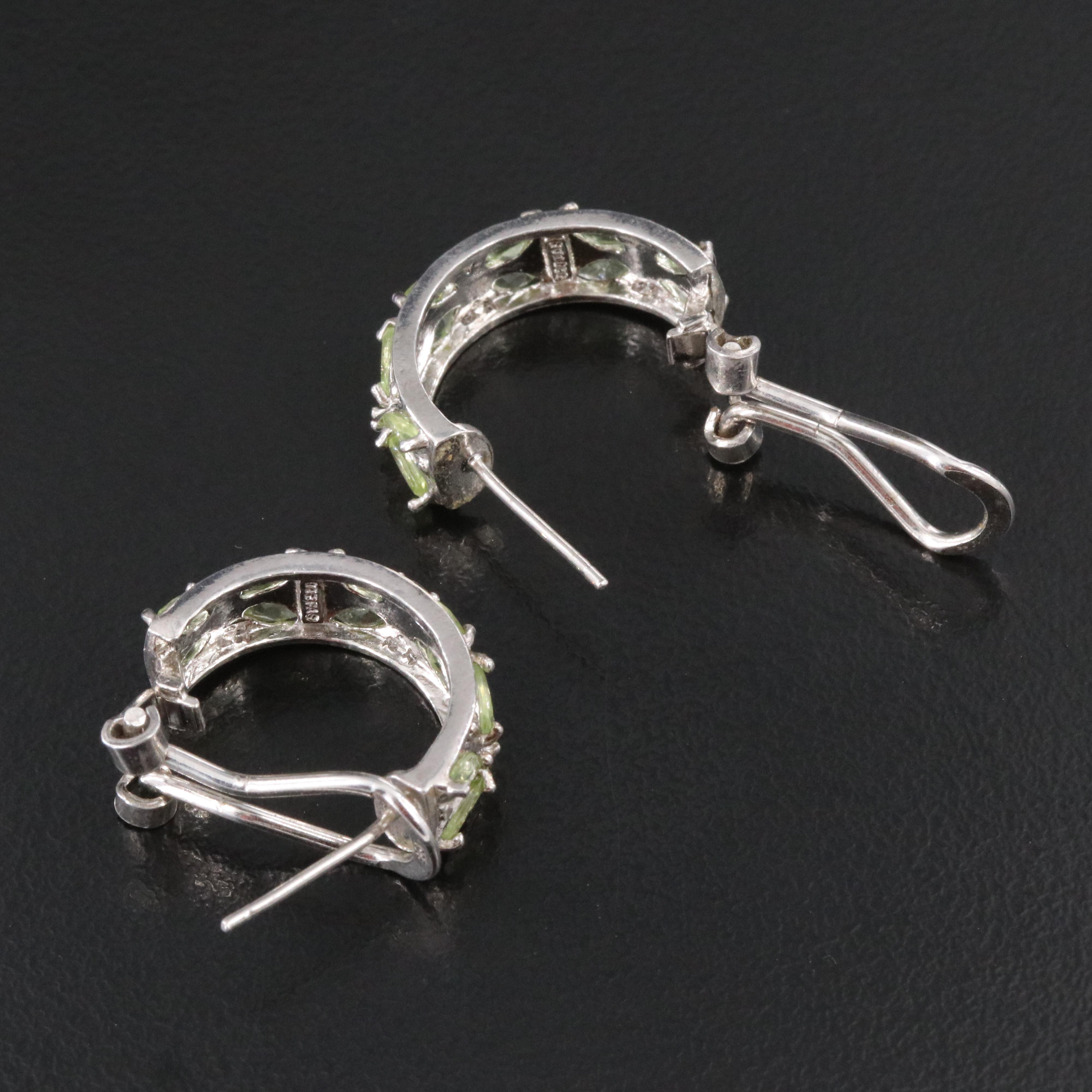 Sterling Peridot and Diamond Hoop Earrings