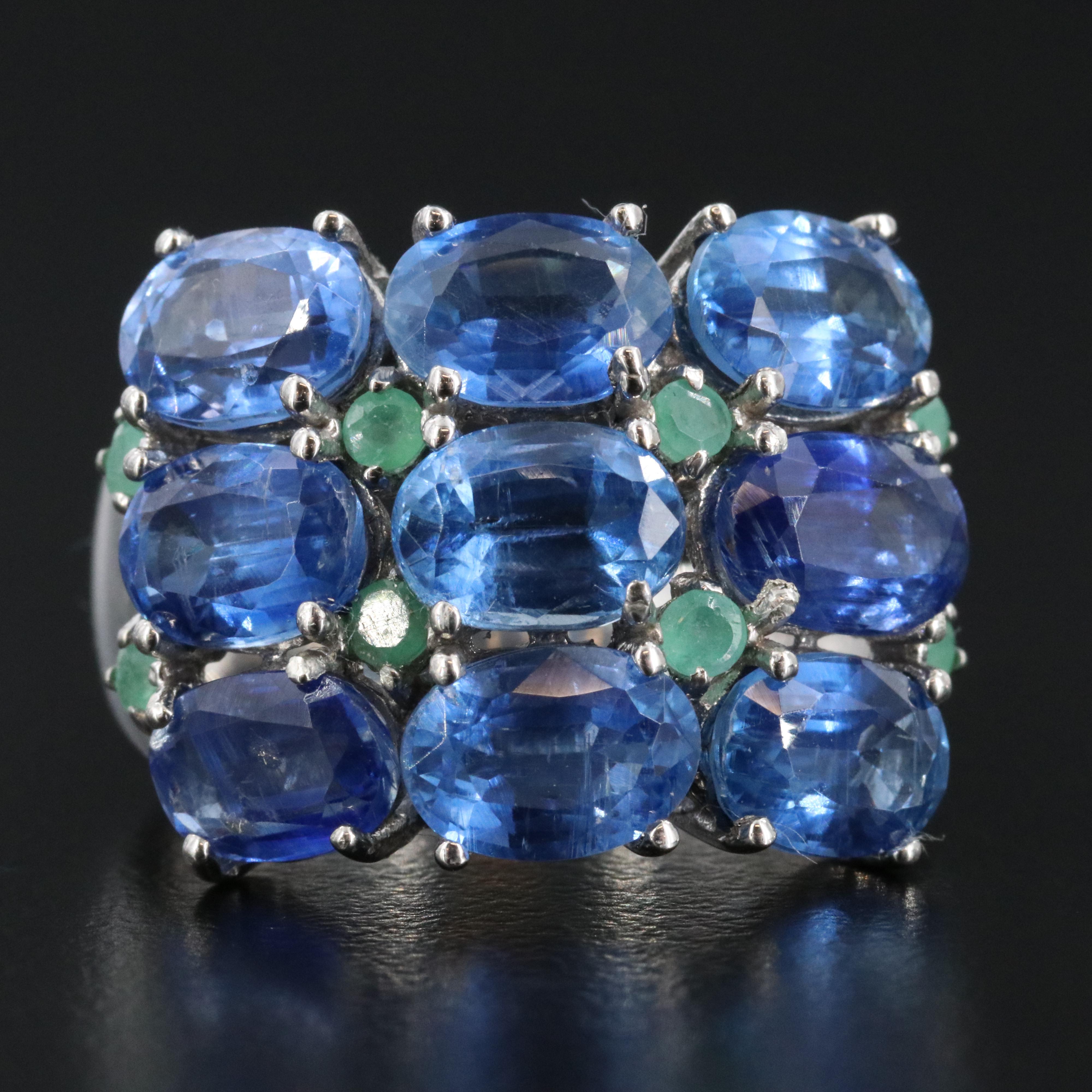 Sterling Kyanite and Emerald Ring