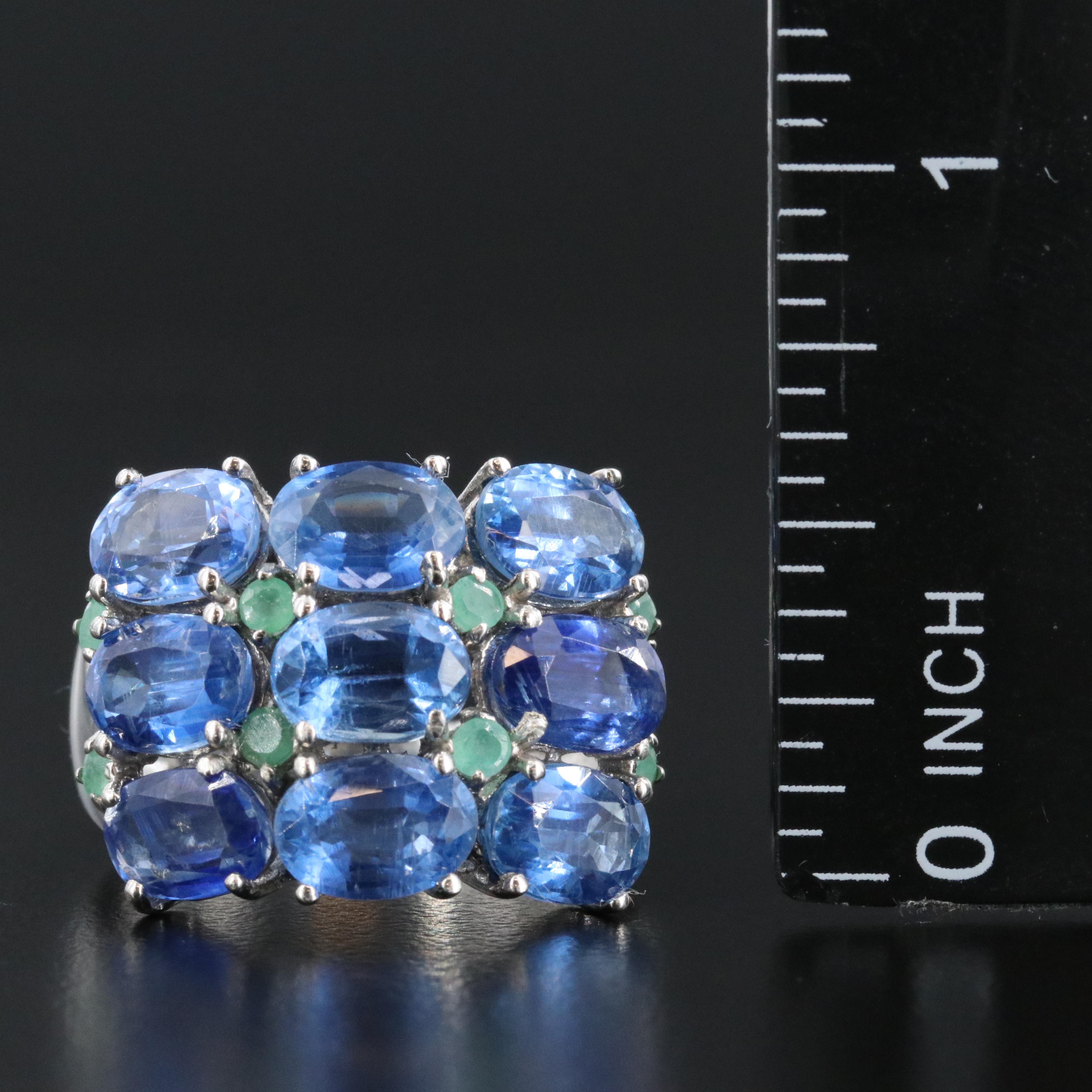 Sterling Kyanite and Emerald Ring
