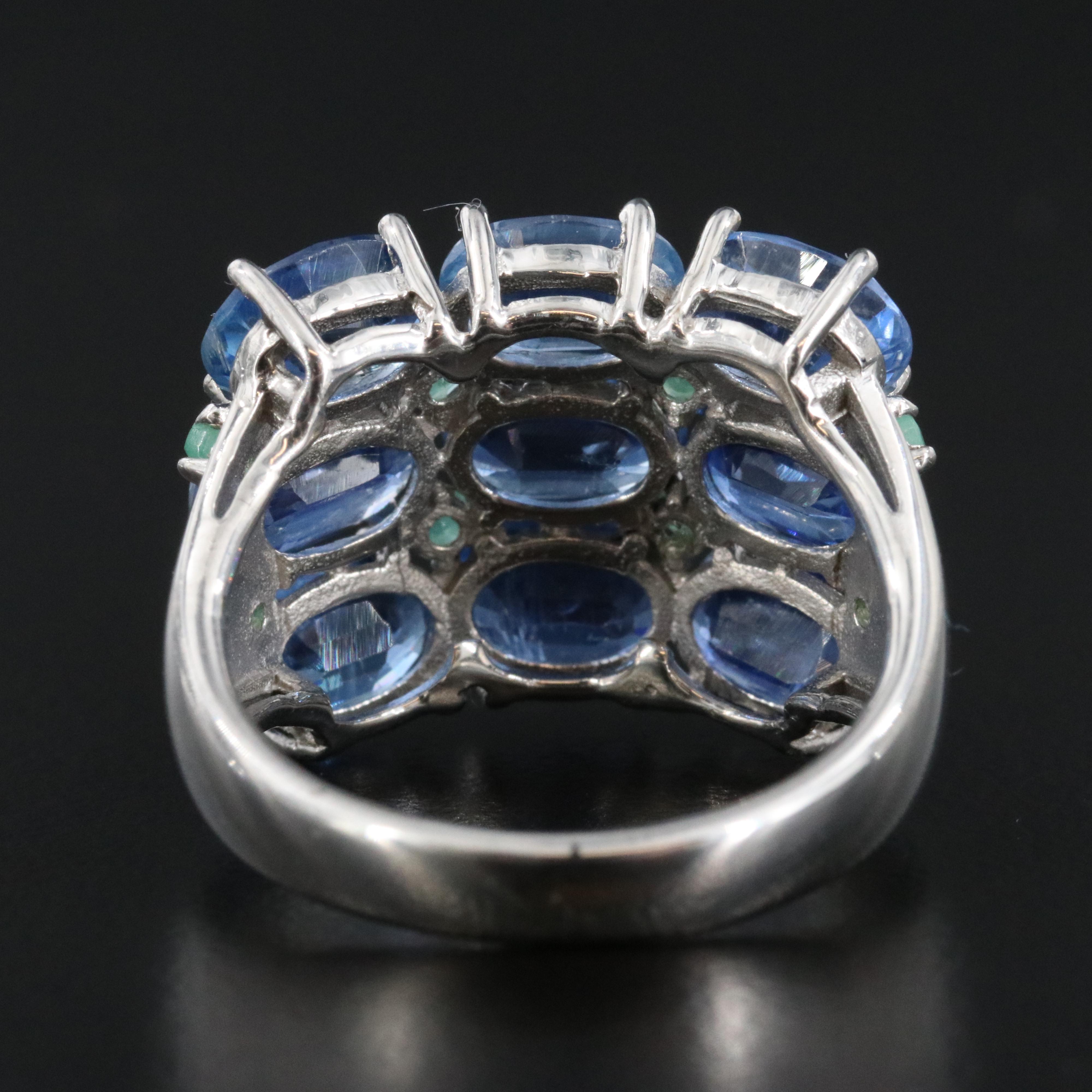 Sterling Kyanite and Emerald Ring