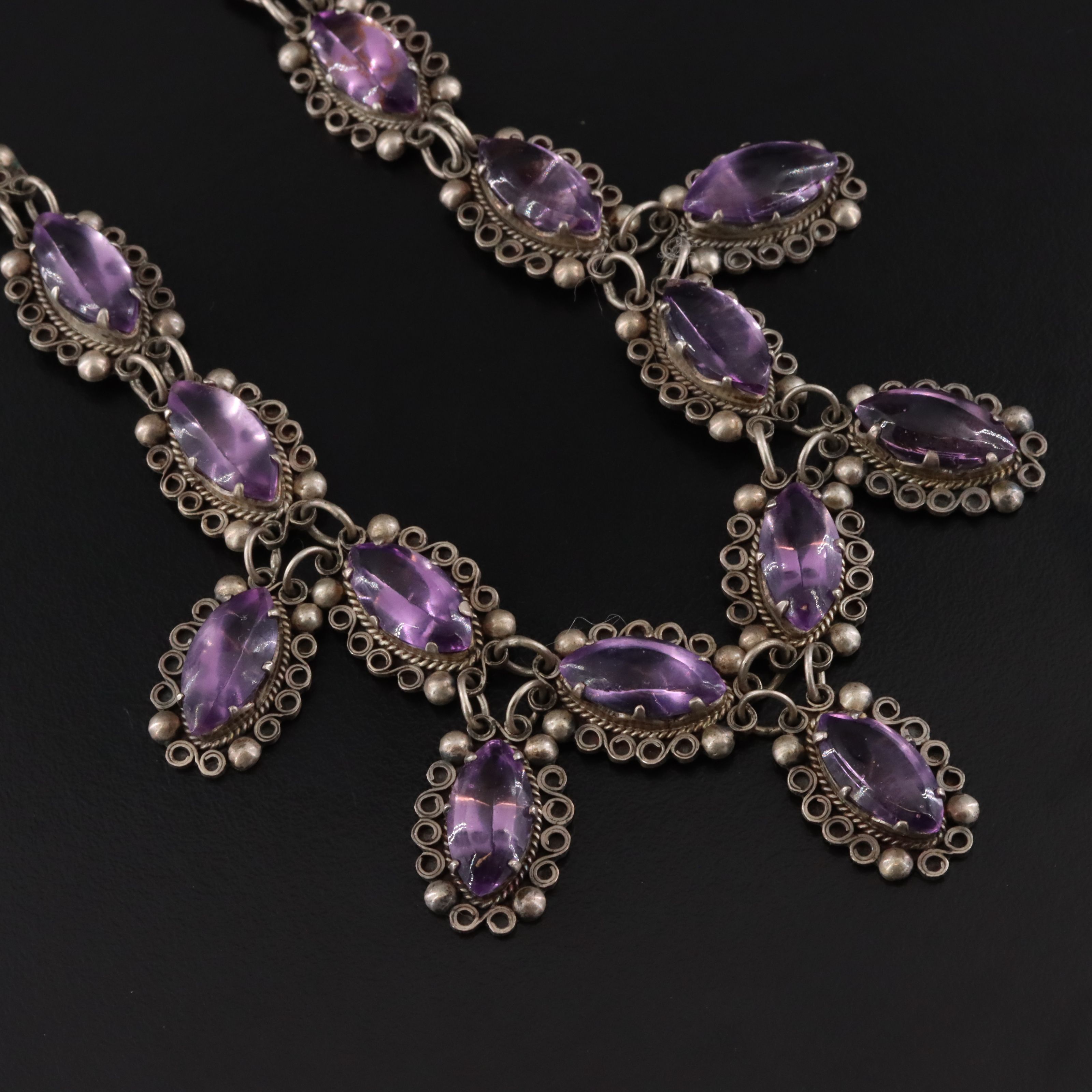 Mexican Modernist Sterling Amethyst Glass Jewelry Set