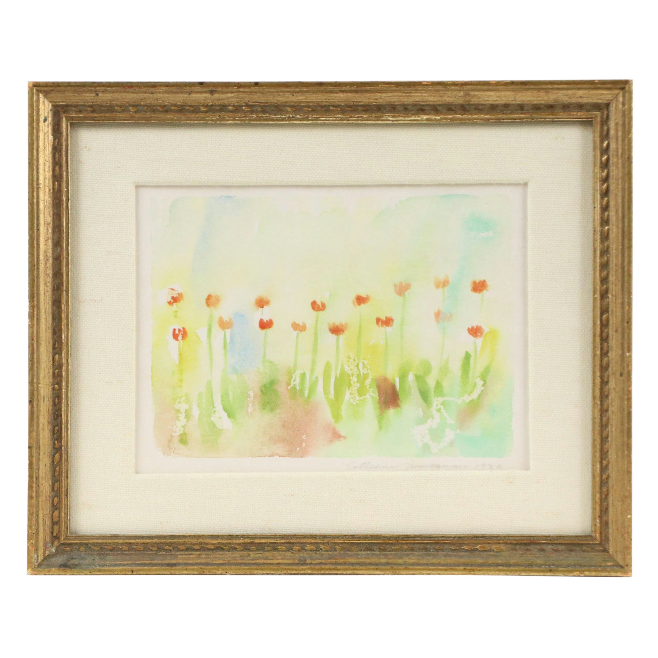 Catherine Zimmerman Watercolor Painting of Tulips, 1982