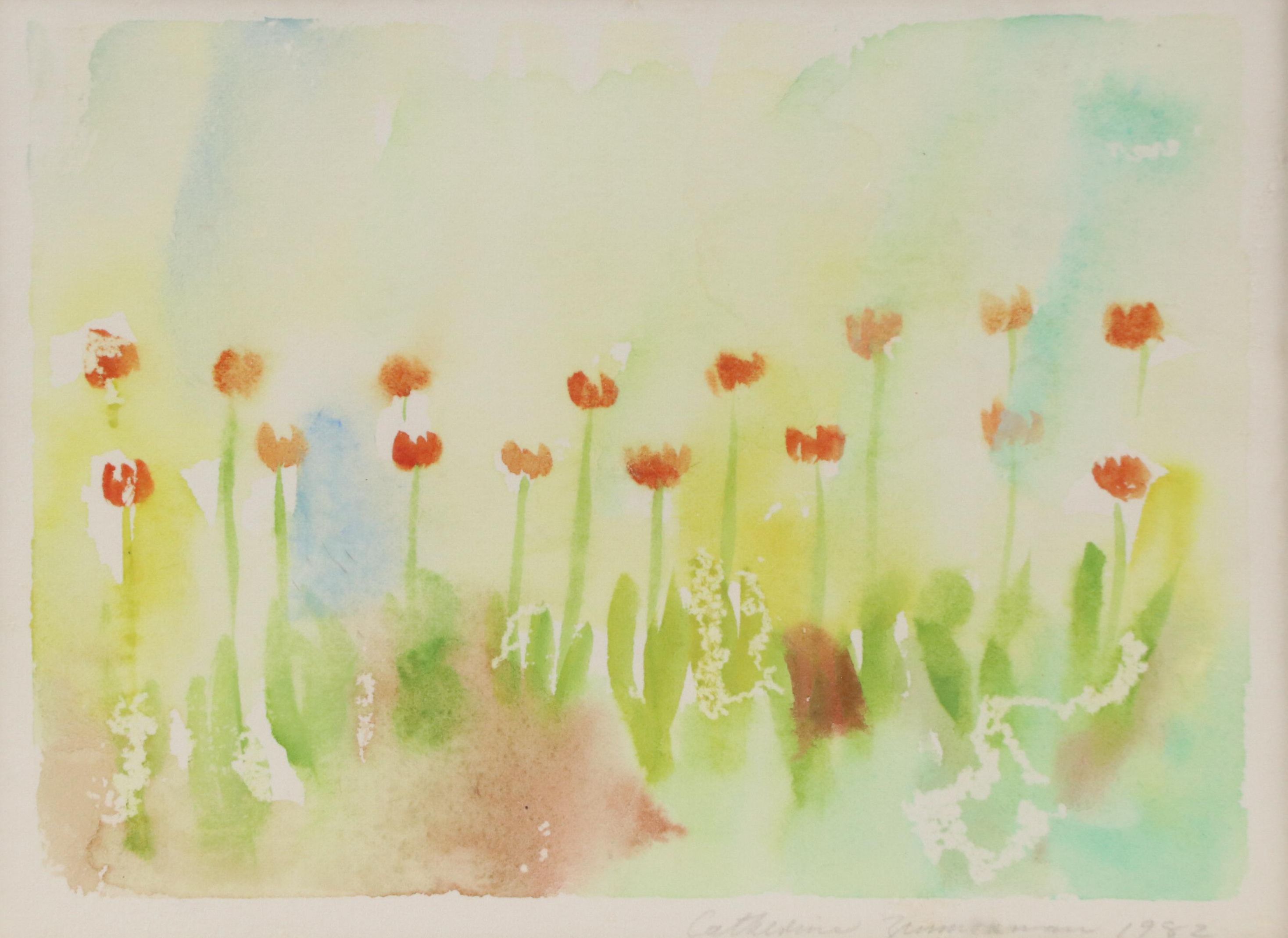 Catherine Zimmerman Watercolor Painting of Tulips, 1982