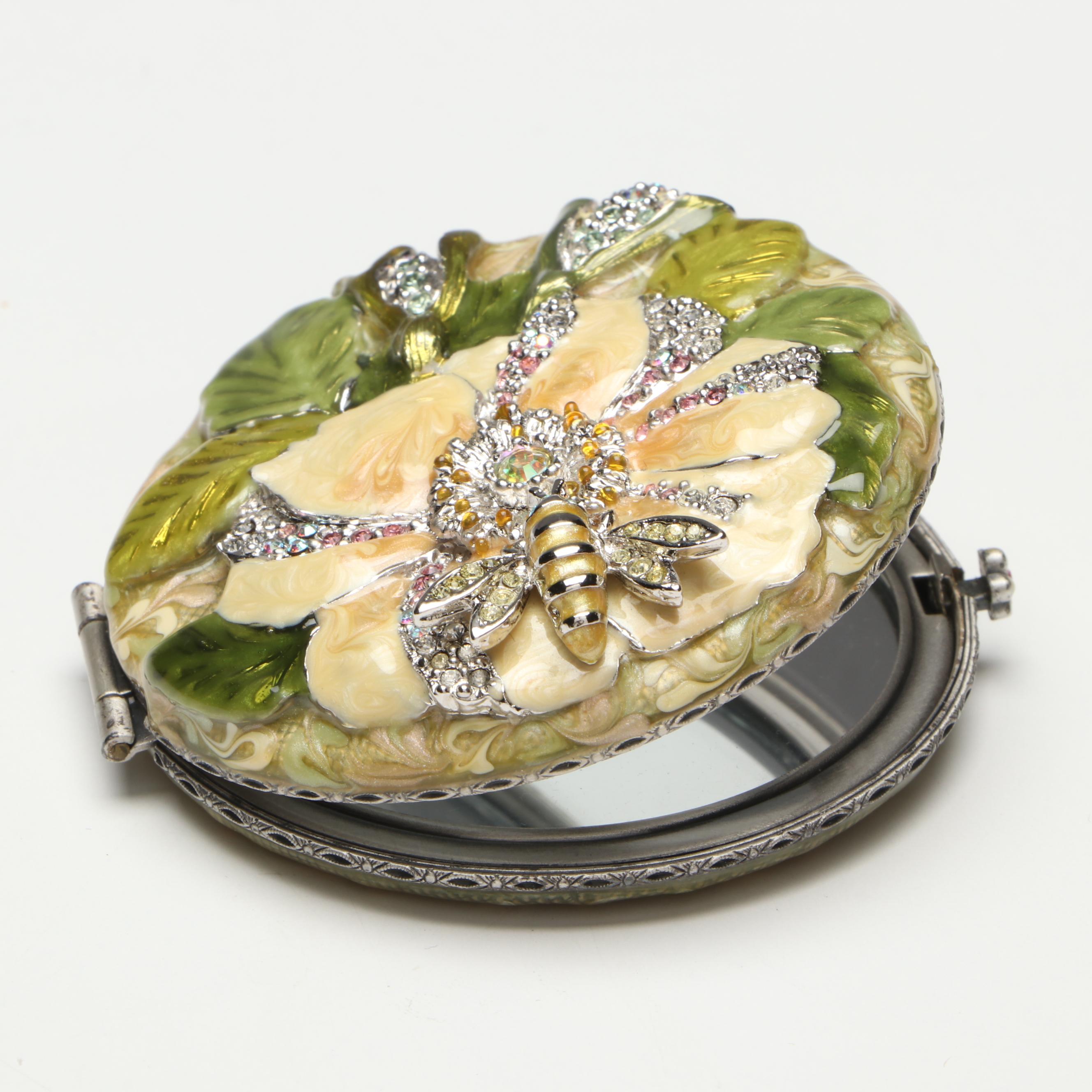 Jay Strongwater Enameled Floral Compact Mirror with Case