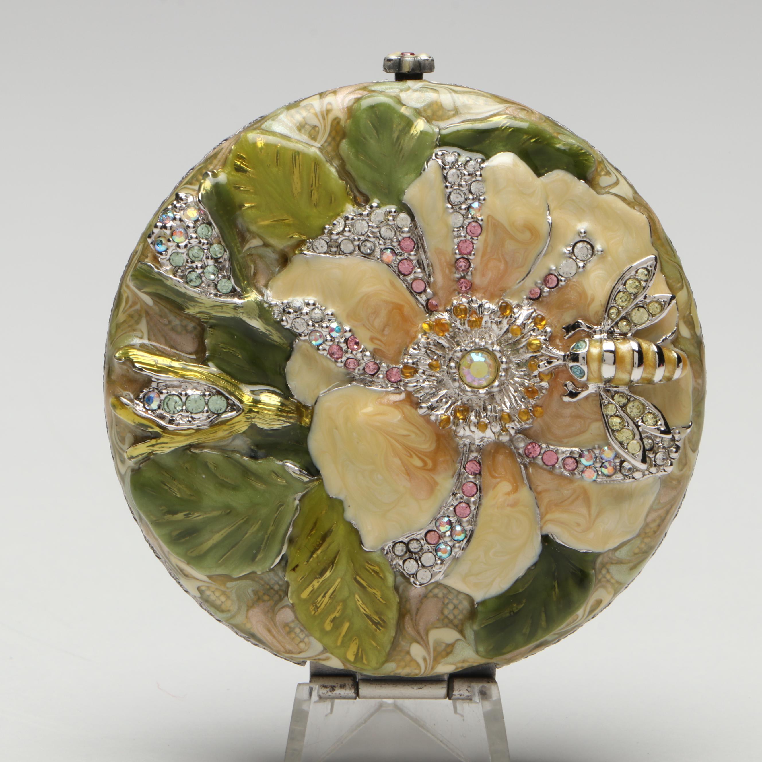 Jay Strongwater Enameled Floral Compact Mirror with Case