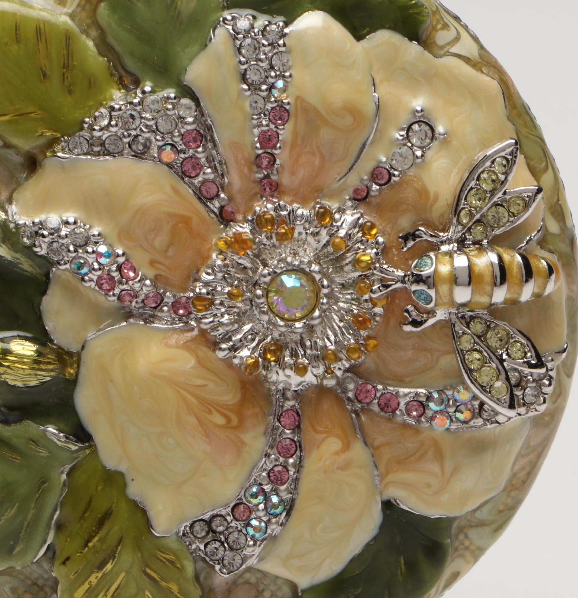 Jay Strongwater Enameled Floral Compact Mirror with Case