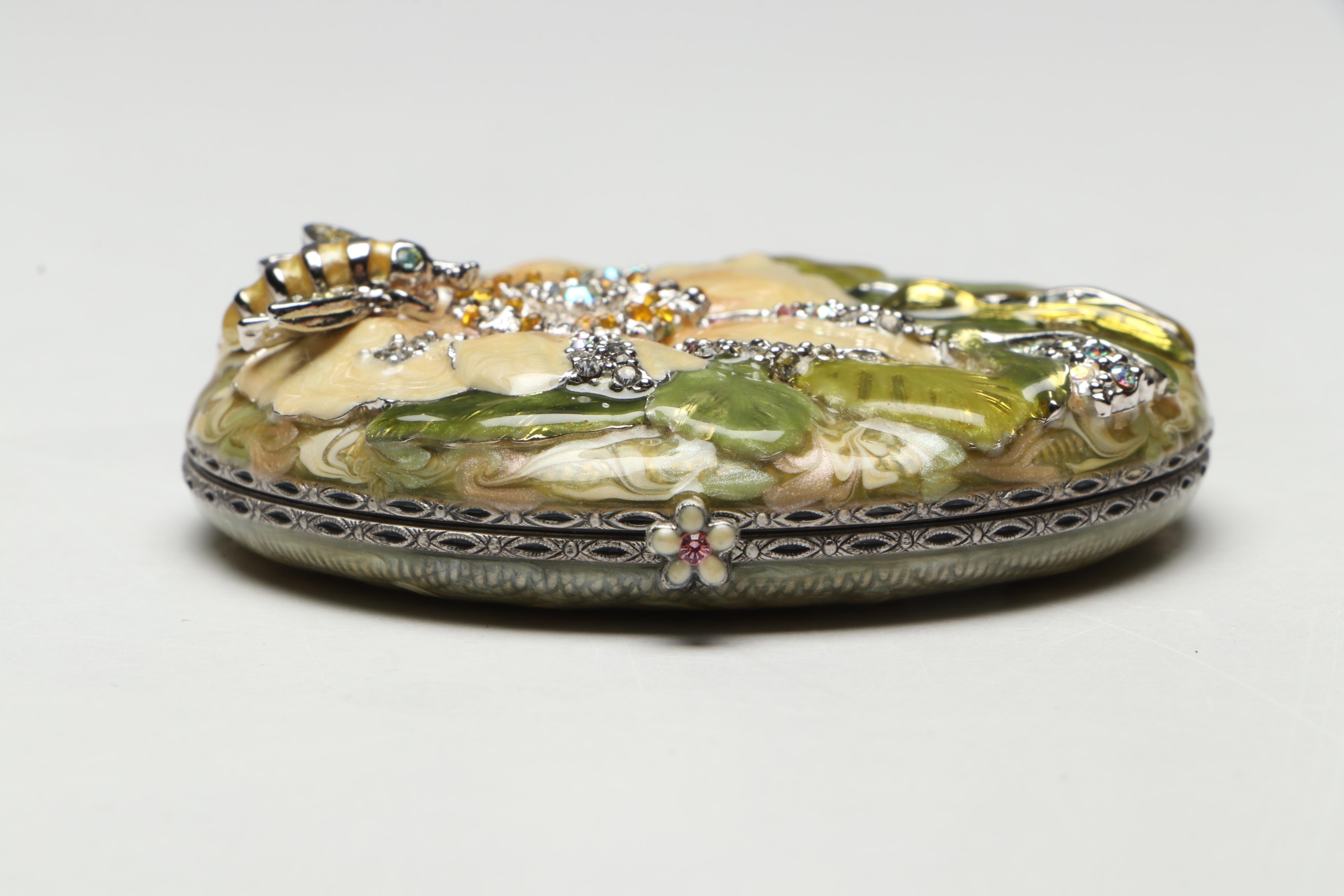 Jay Strongwater Enameled Floral Compact Mirror with Case