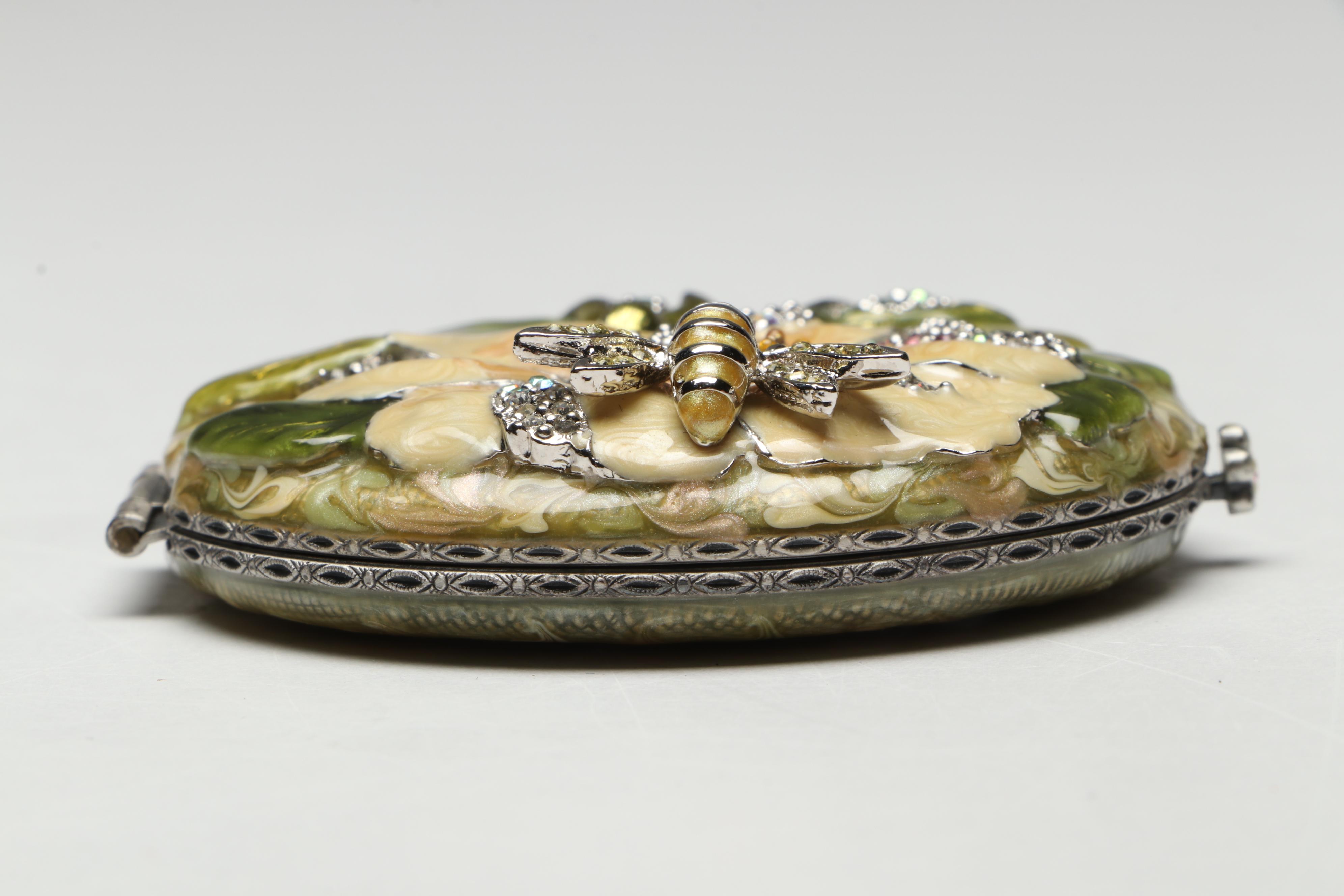 Jay Strongwater Enameled Floral Compact Mirror with Case