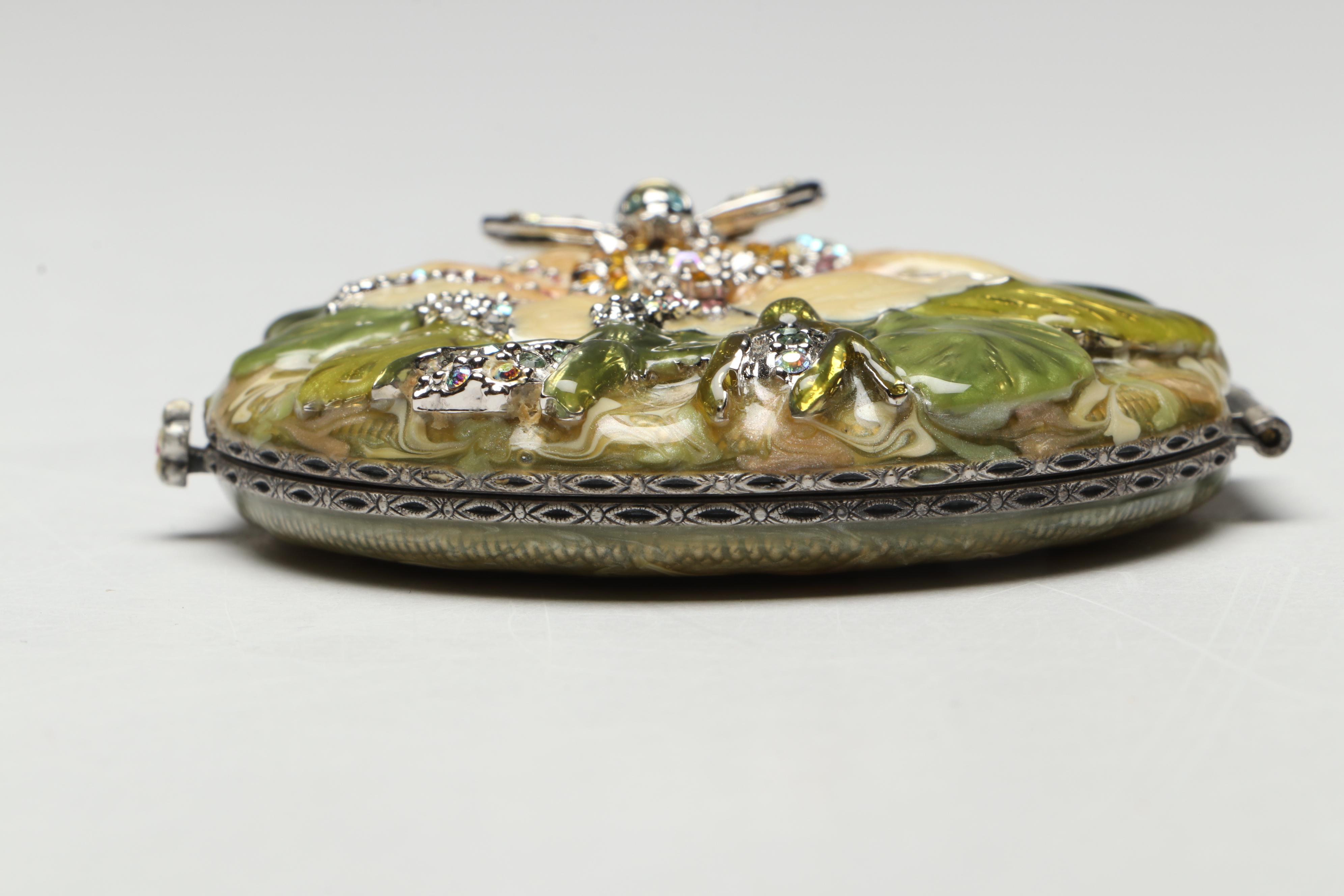 Jay Strongwater Enameled Floral Compact Mirror with Case