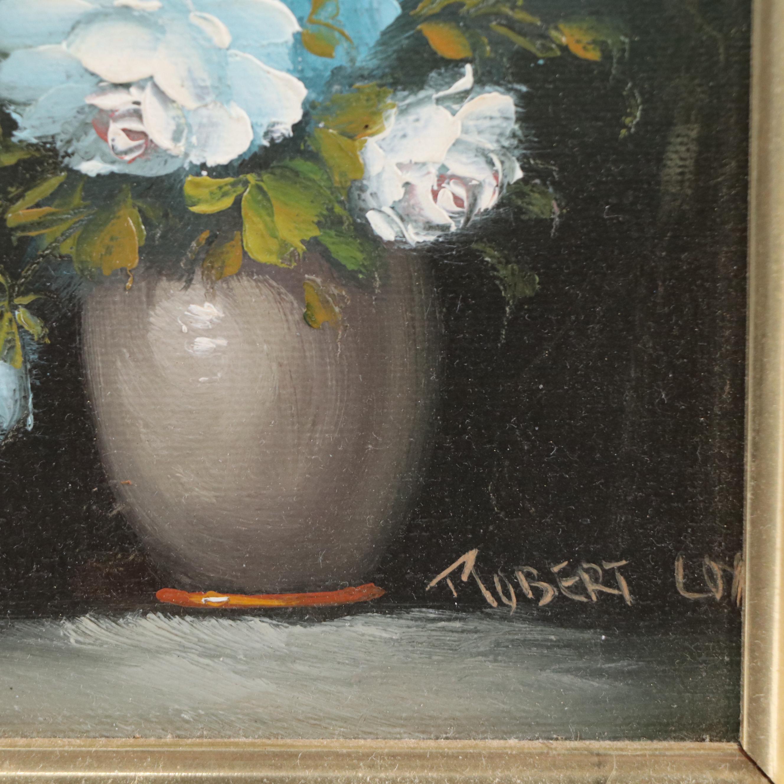 Robert Cox Still Life Oil Painting of White Roses, 20th Century