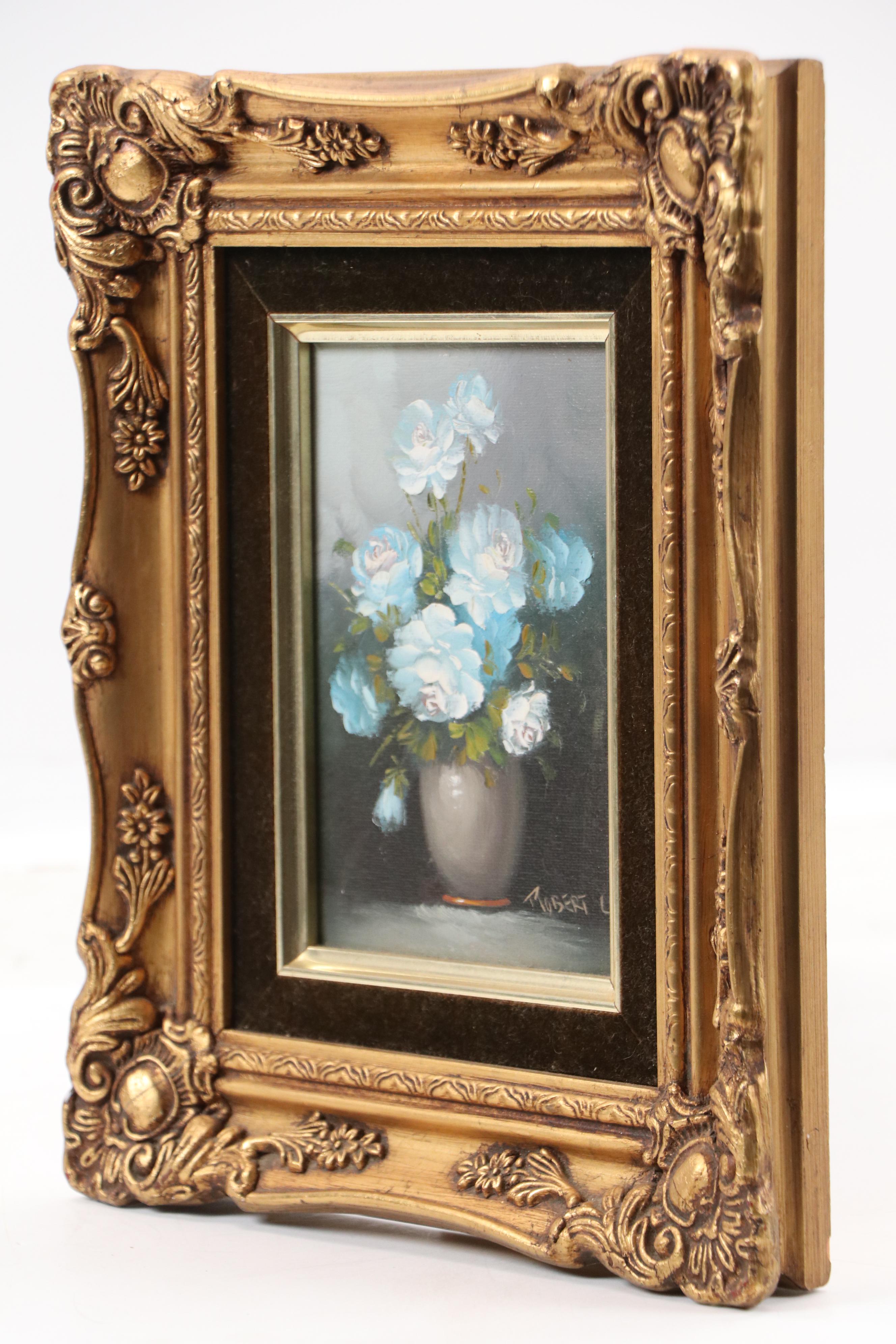 Robert Cox Still Life Oil Painting of White Roses, 20th Century