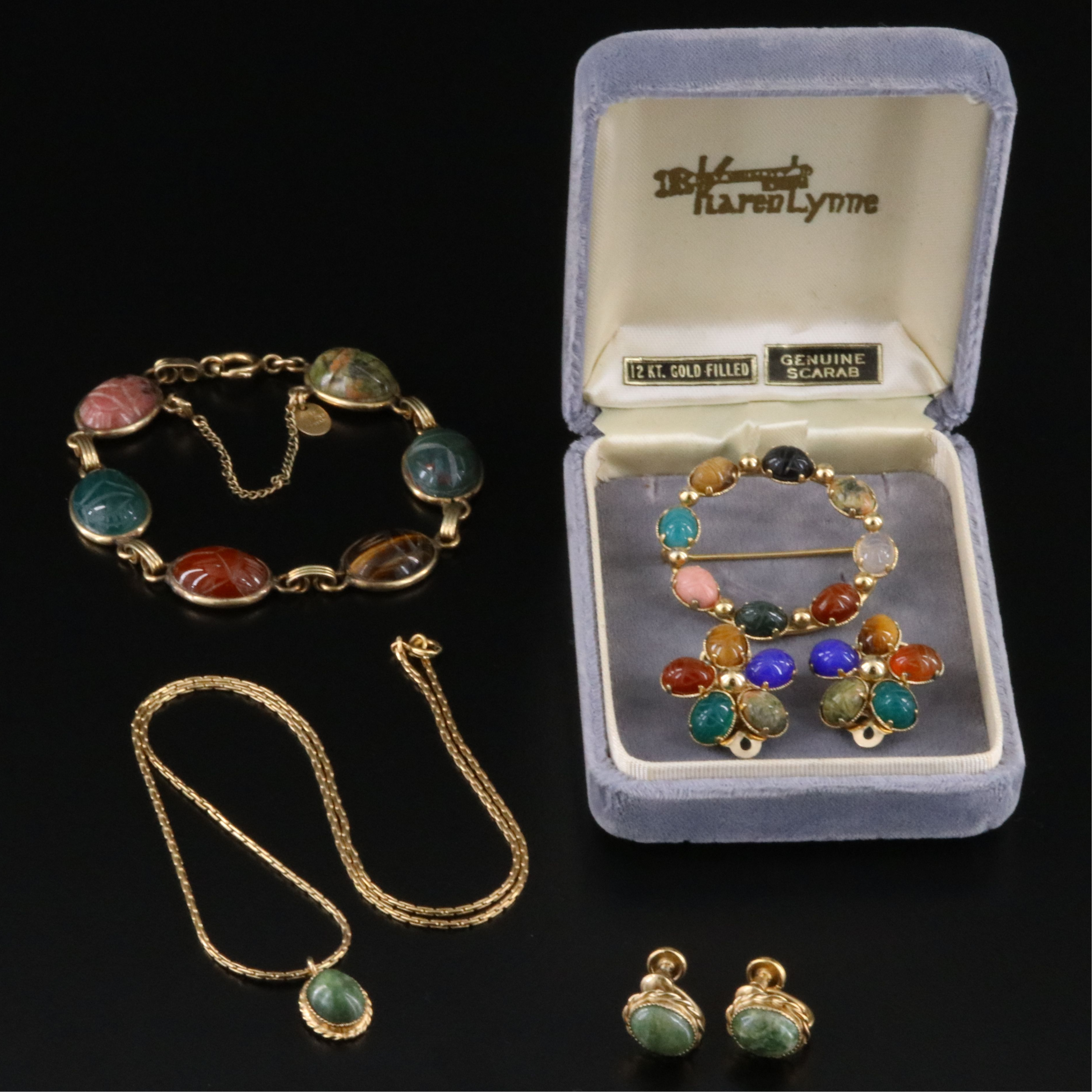 Gemstone Scarabs Featured in Vintage Gold-Filled Jewelry
