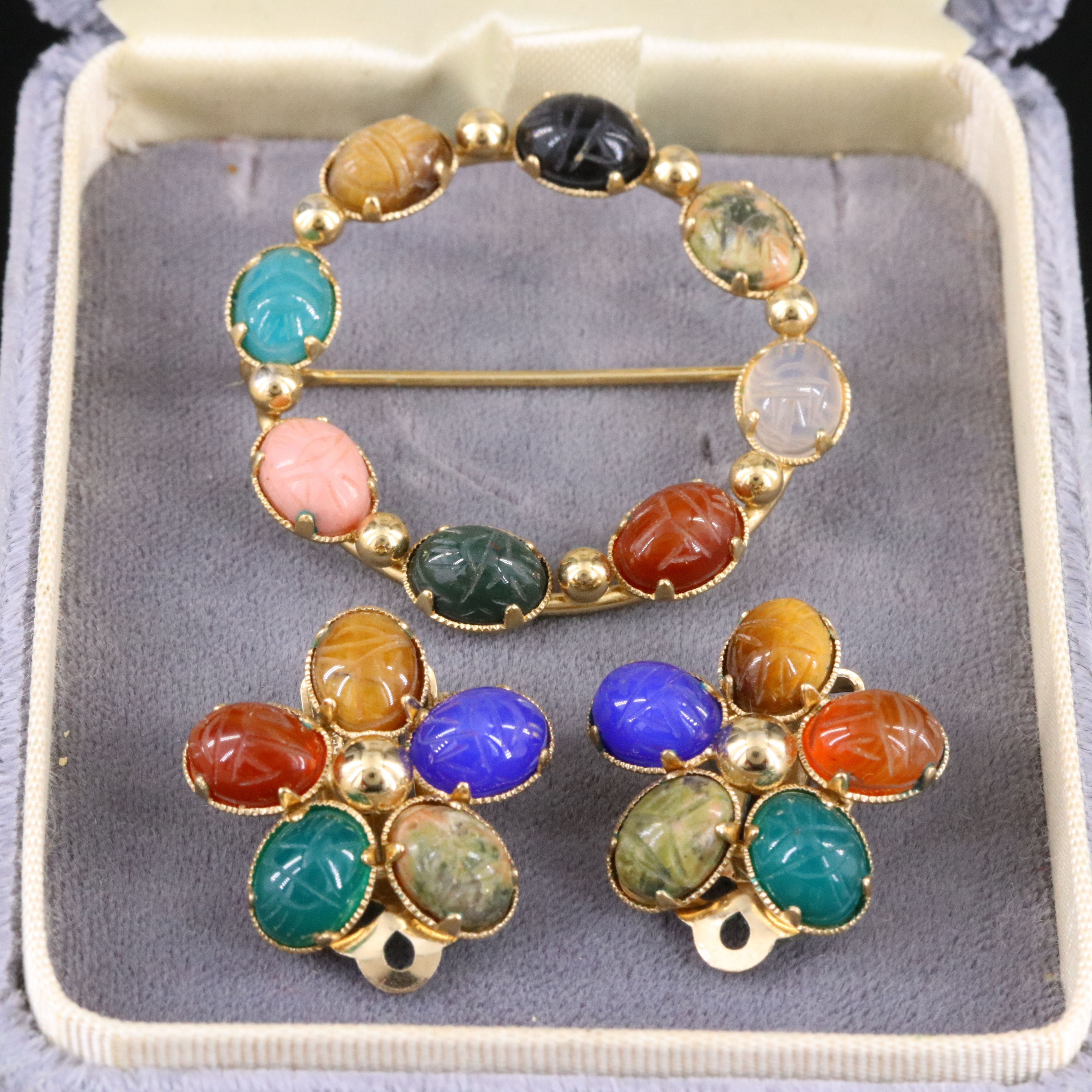 Gemstone Scarabs Featured in Vintage Gold-Filled Jewelry