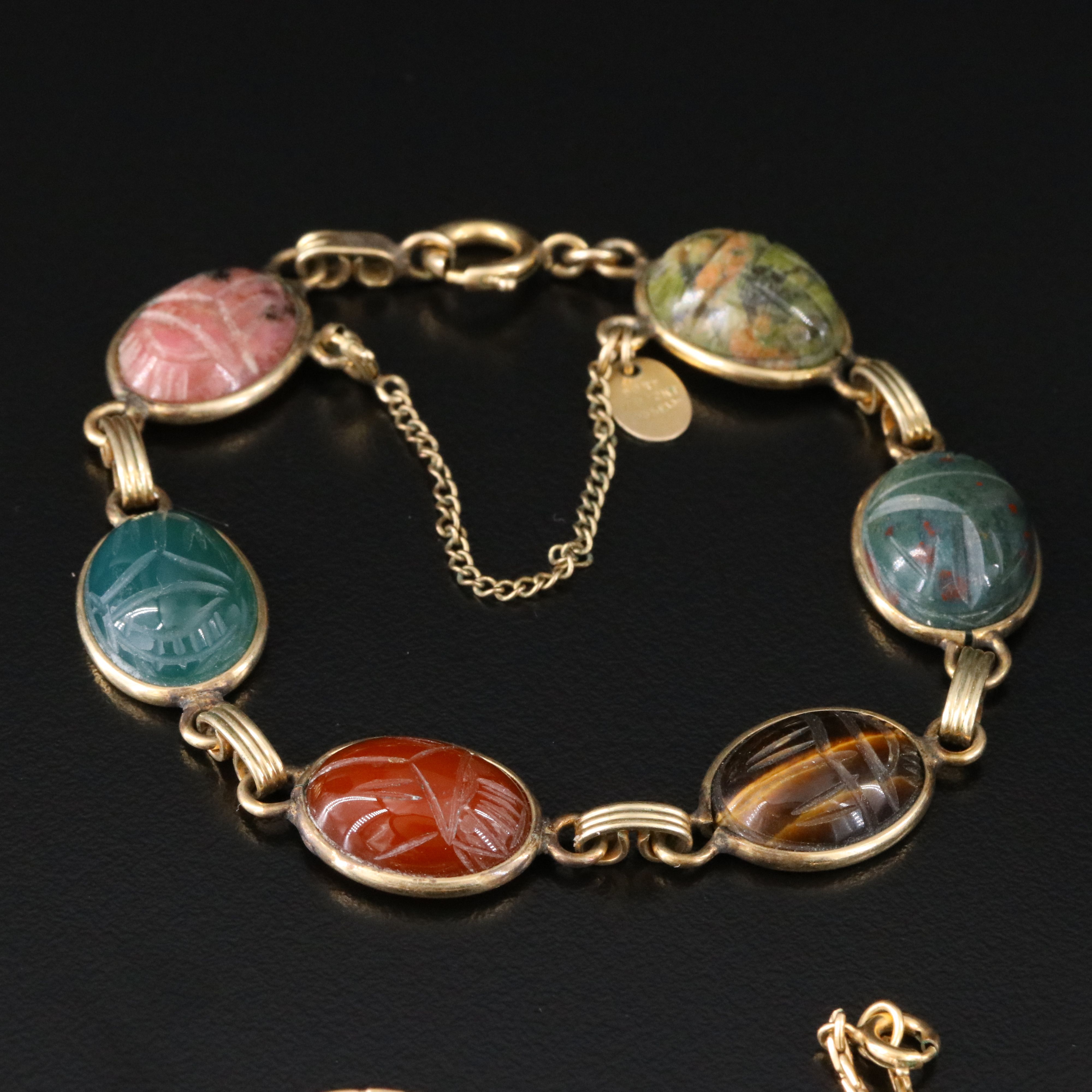 Gemstone Scarabs Featured in Vintage Gold-Filled Jewelry