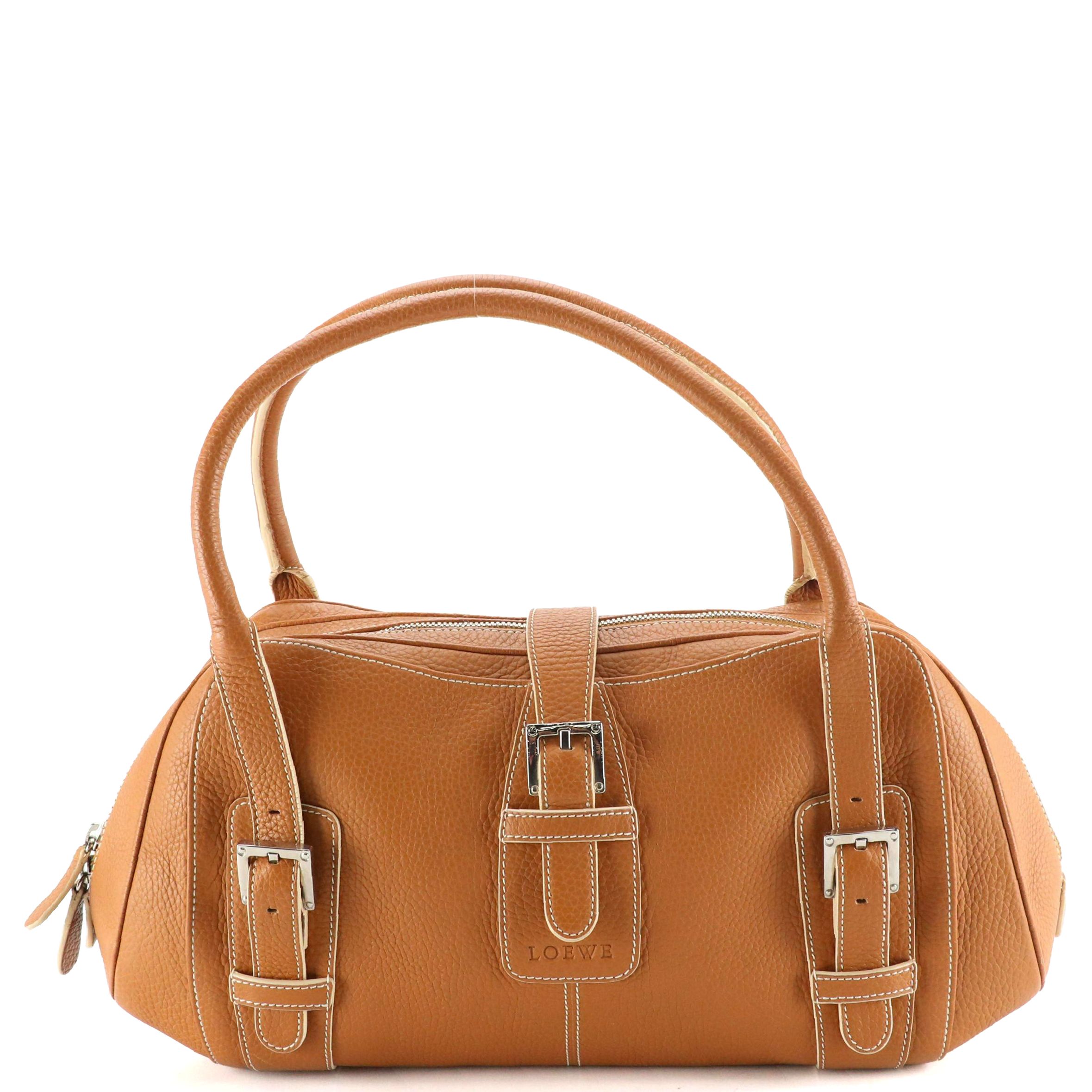 Loewe Senda Shoulder Satchel in Caramel Brown Grained Calf Leather