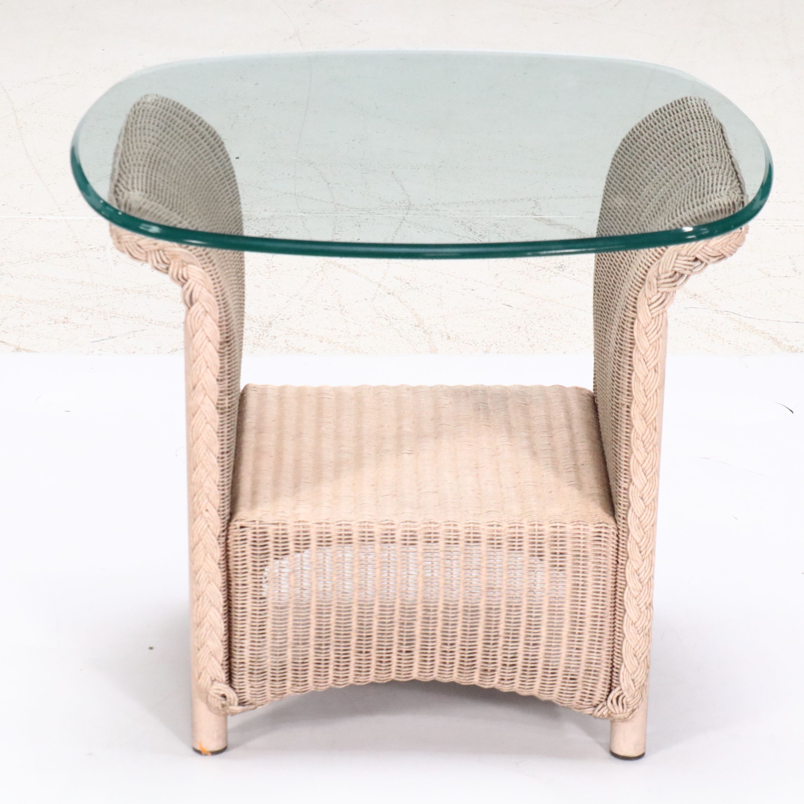 Lloyd Loom White Wicker Glass Top Table