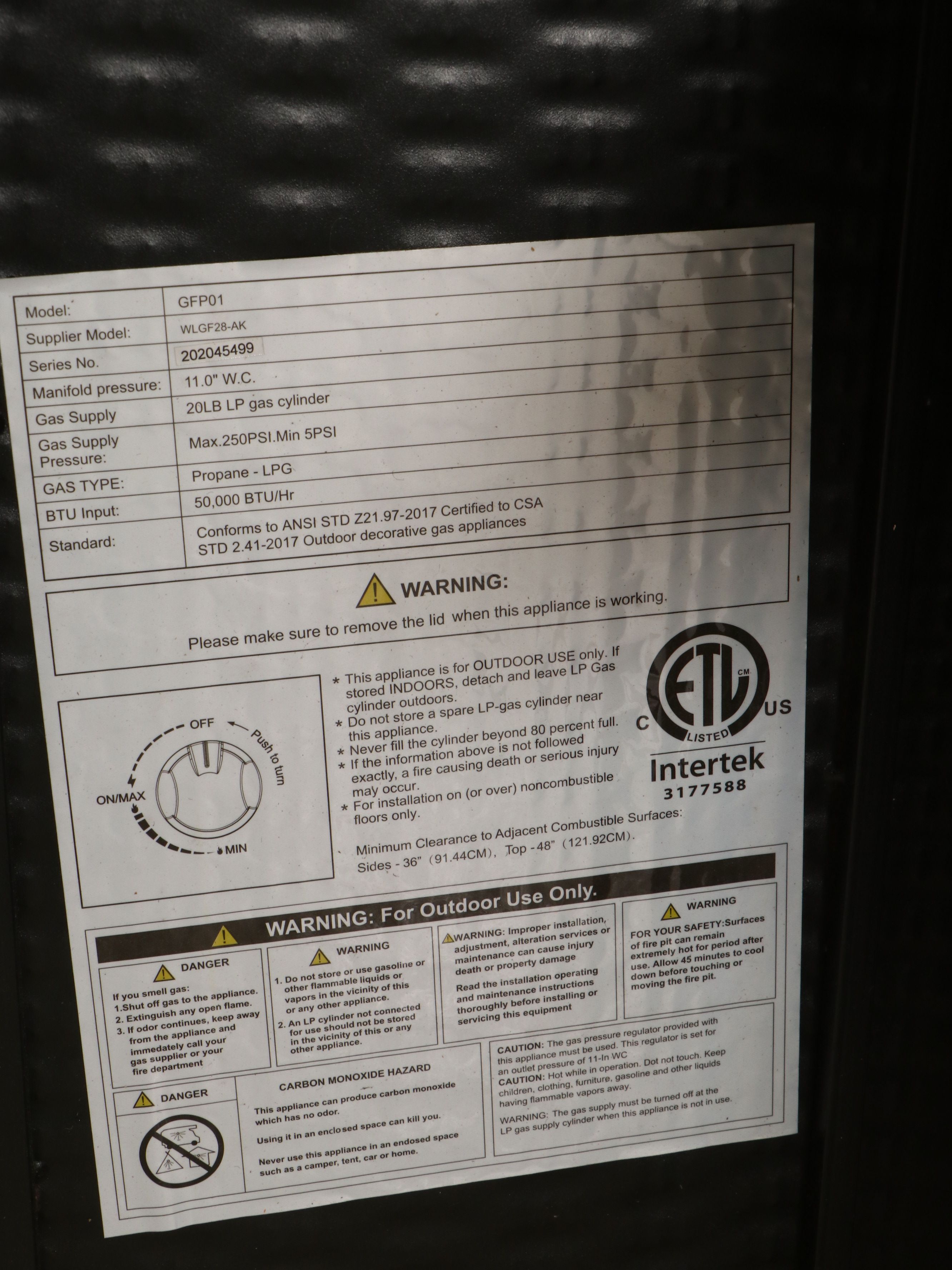 TackLife GFP01 Outdoor Fire Pit Table