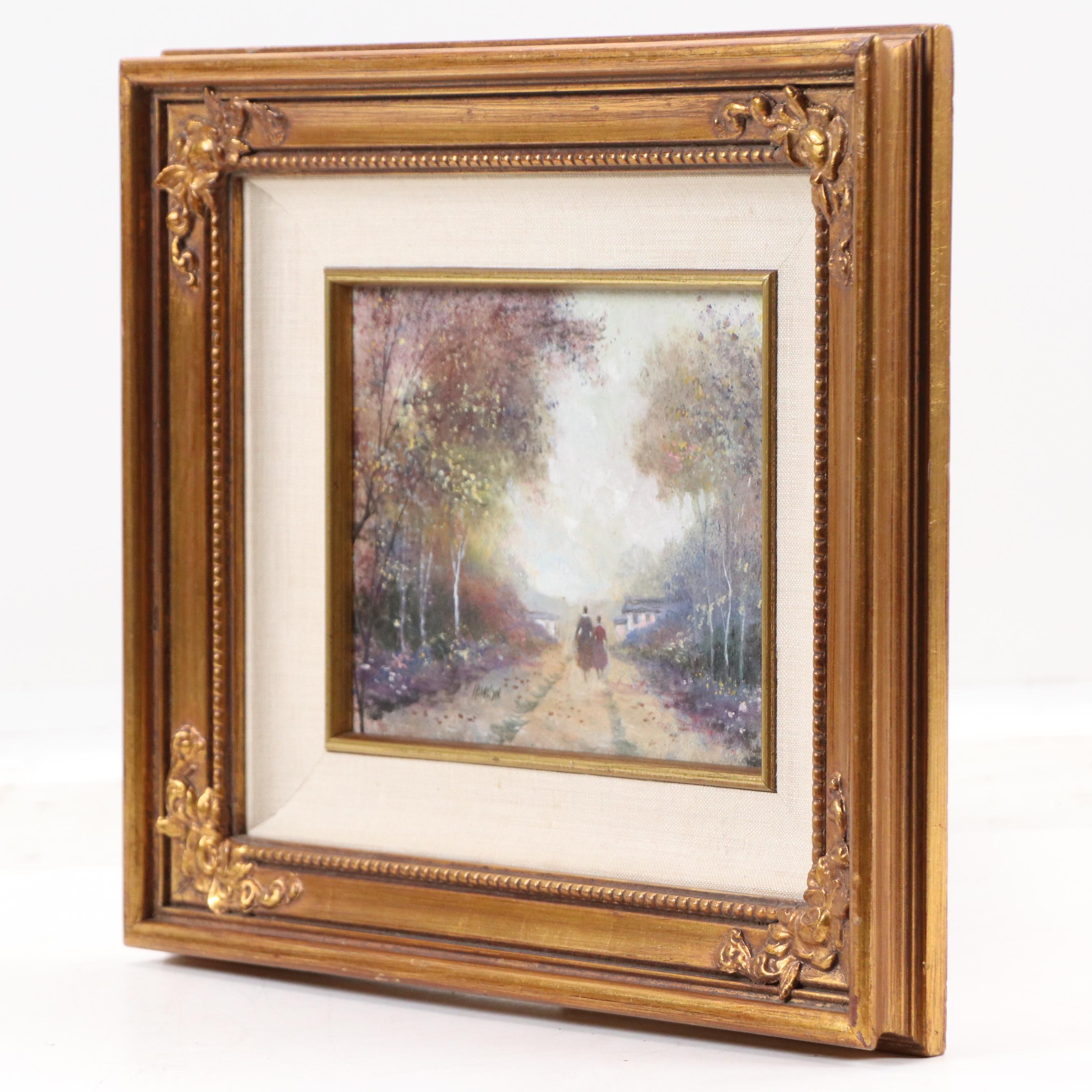Llewelyn Impressionistic Oil Painting of Autumnal Woodland Road