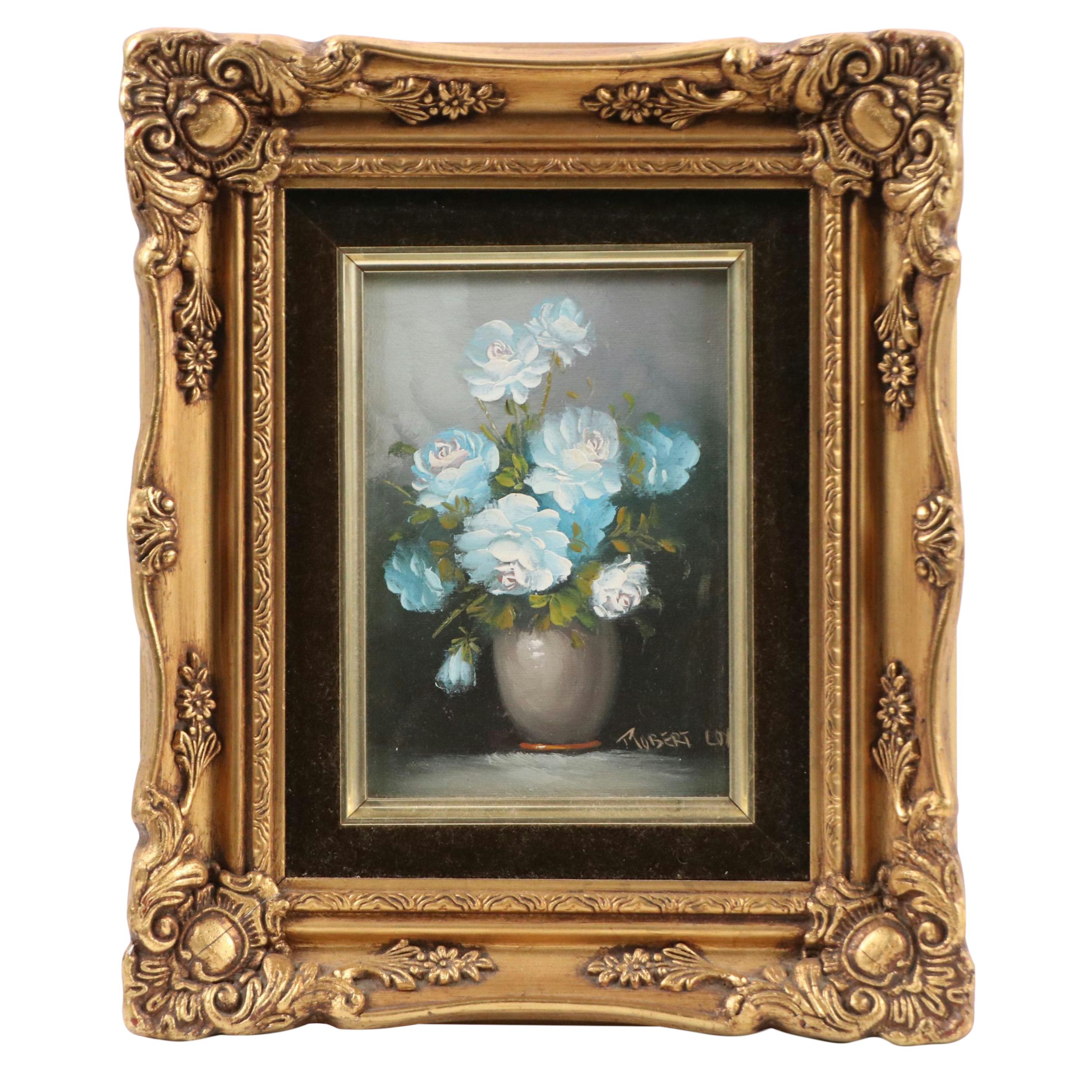 Robert Cox Still Life Oil Painting of White Roses, 20th Century