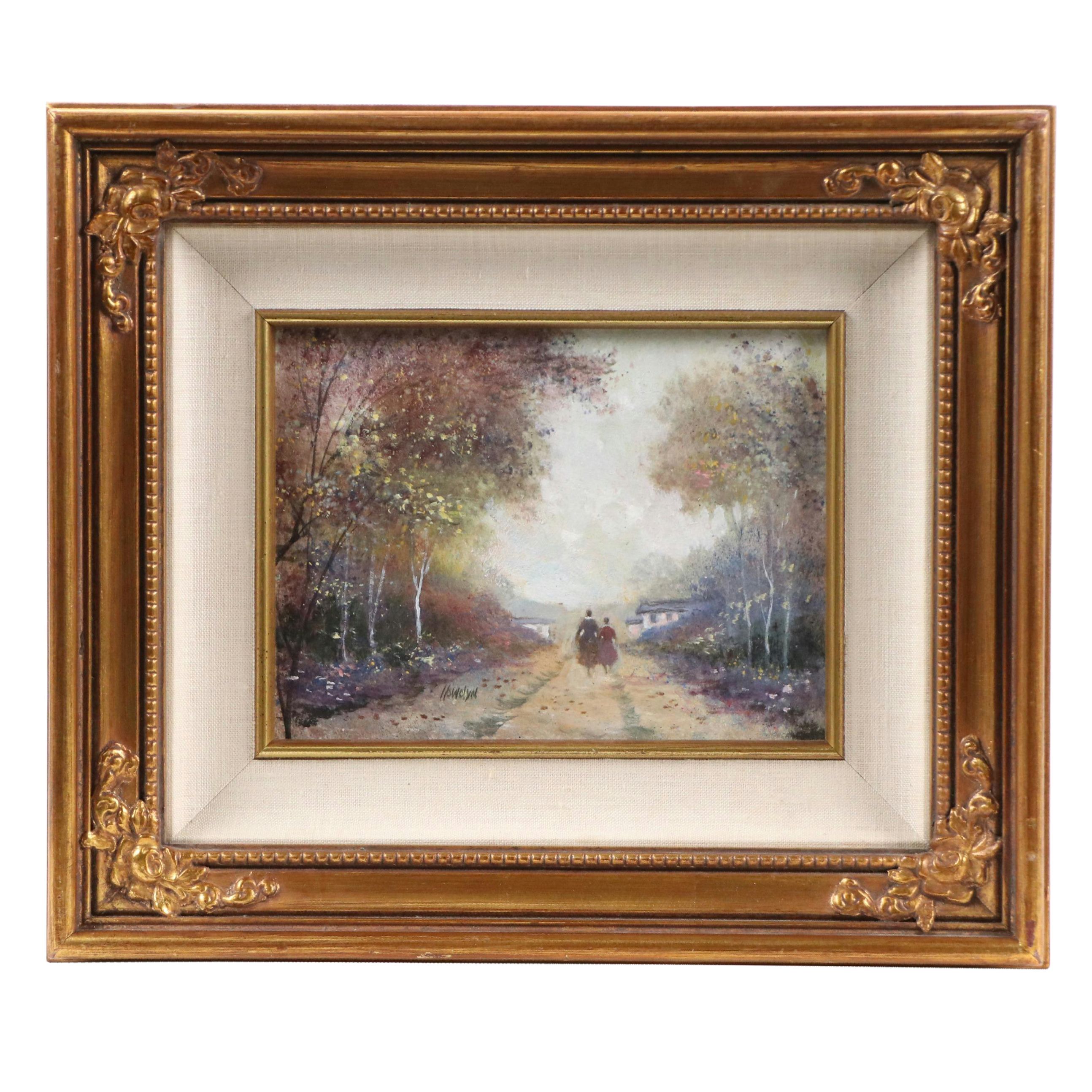 Llewelyn Impressionistic Oil Painting of Autumnal Woodland Road