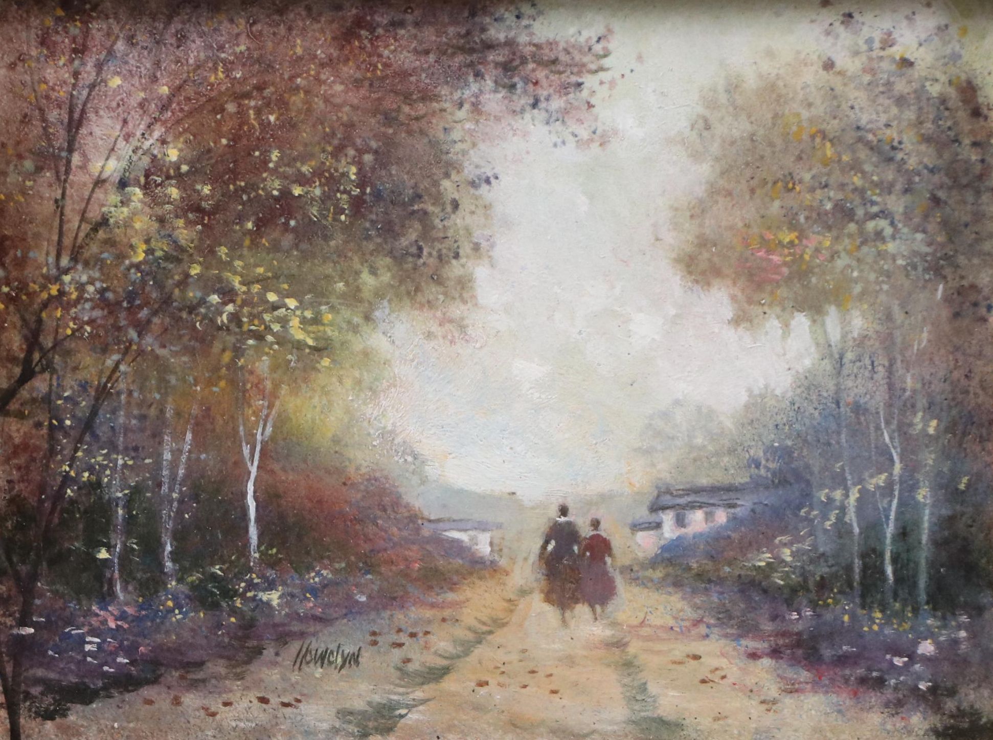 Llewelyn Impressionistic Oil Painting of Autumnal Woodland Road