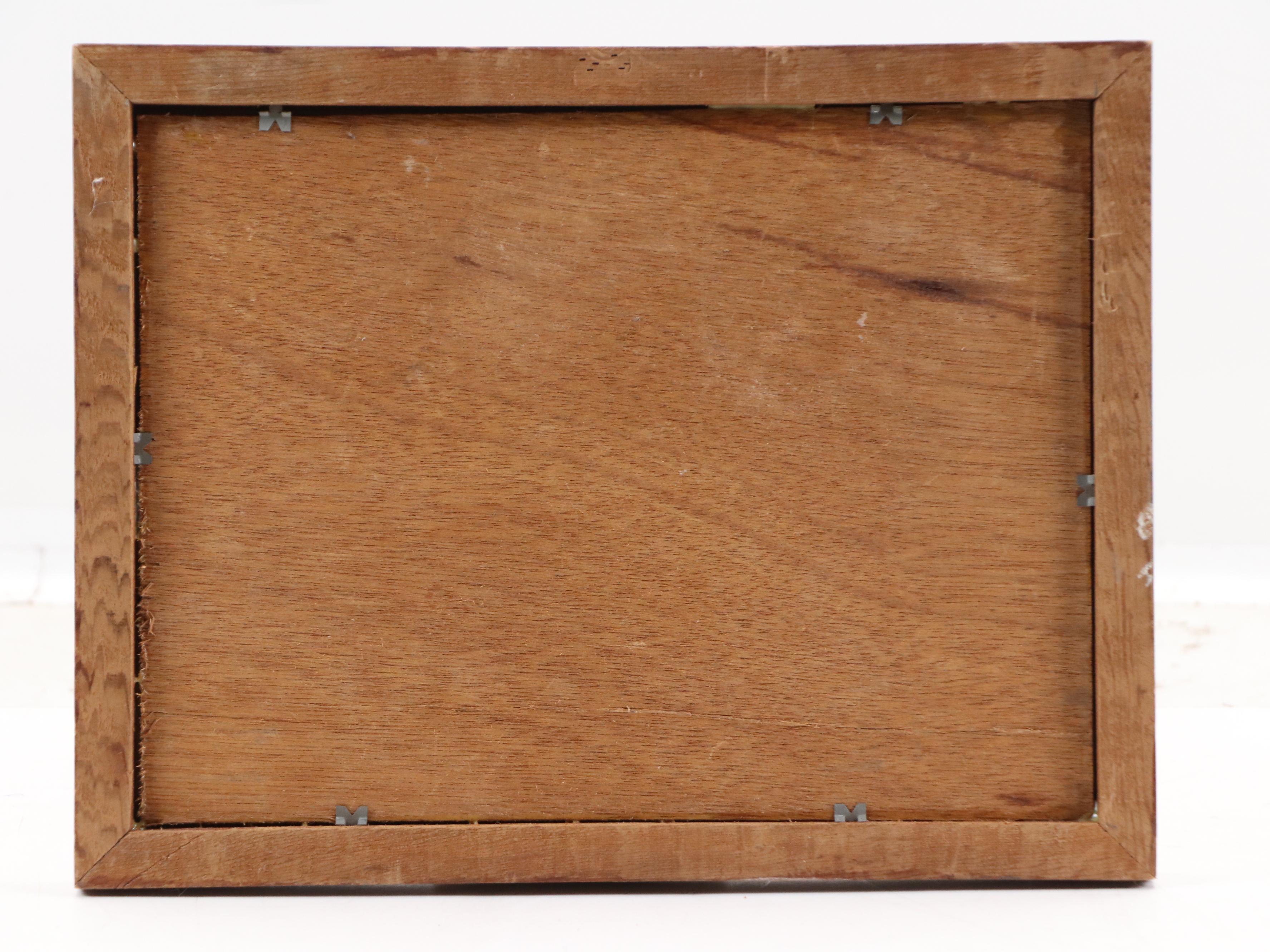 Wooden Marquetry Panel of Barn Owl Under Moon with Inlaid Mother of Pearl