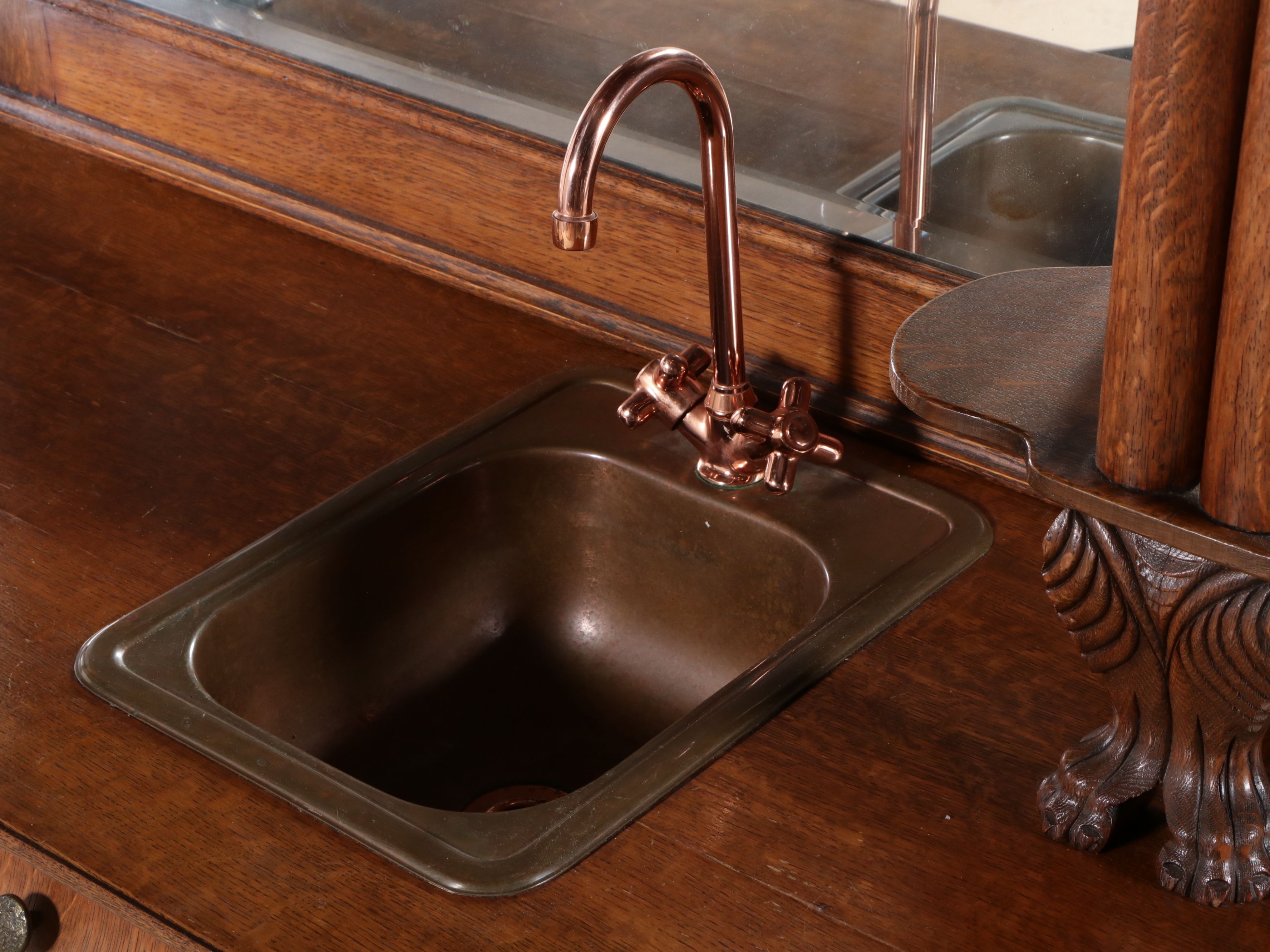 Renaissance Revival Style Oak Mirror Back Buffet Converted to Bar
