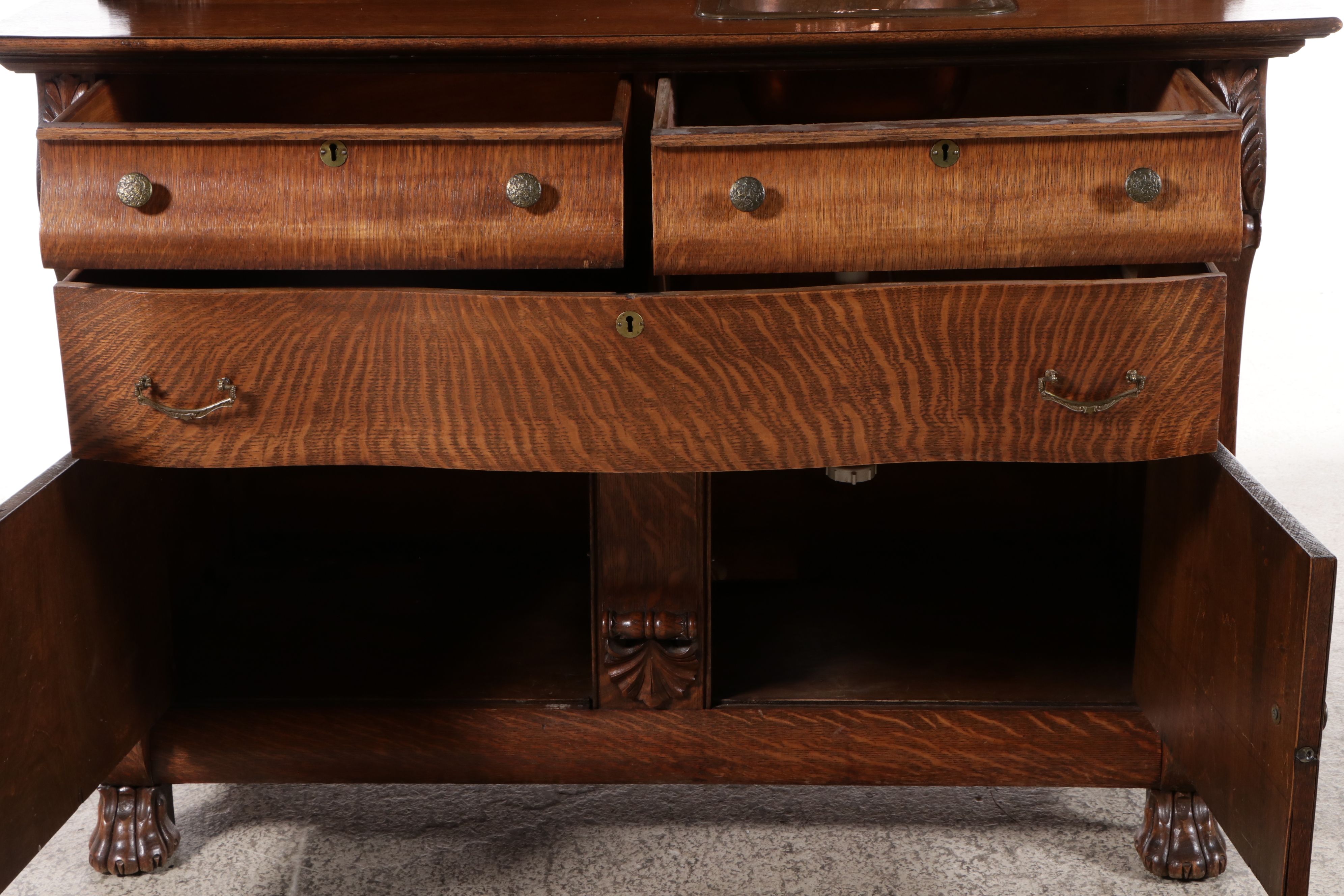 Renaissance Revival Style Oak Mirror Back Buffet Converted to Bar