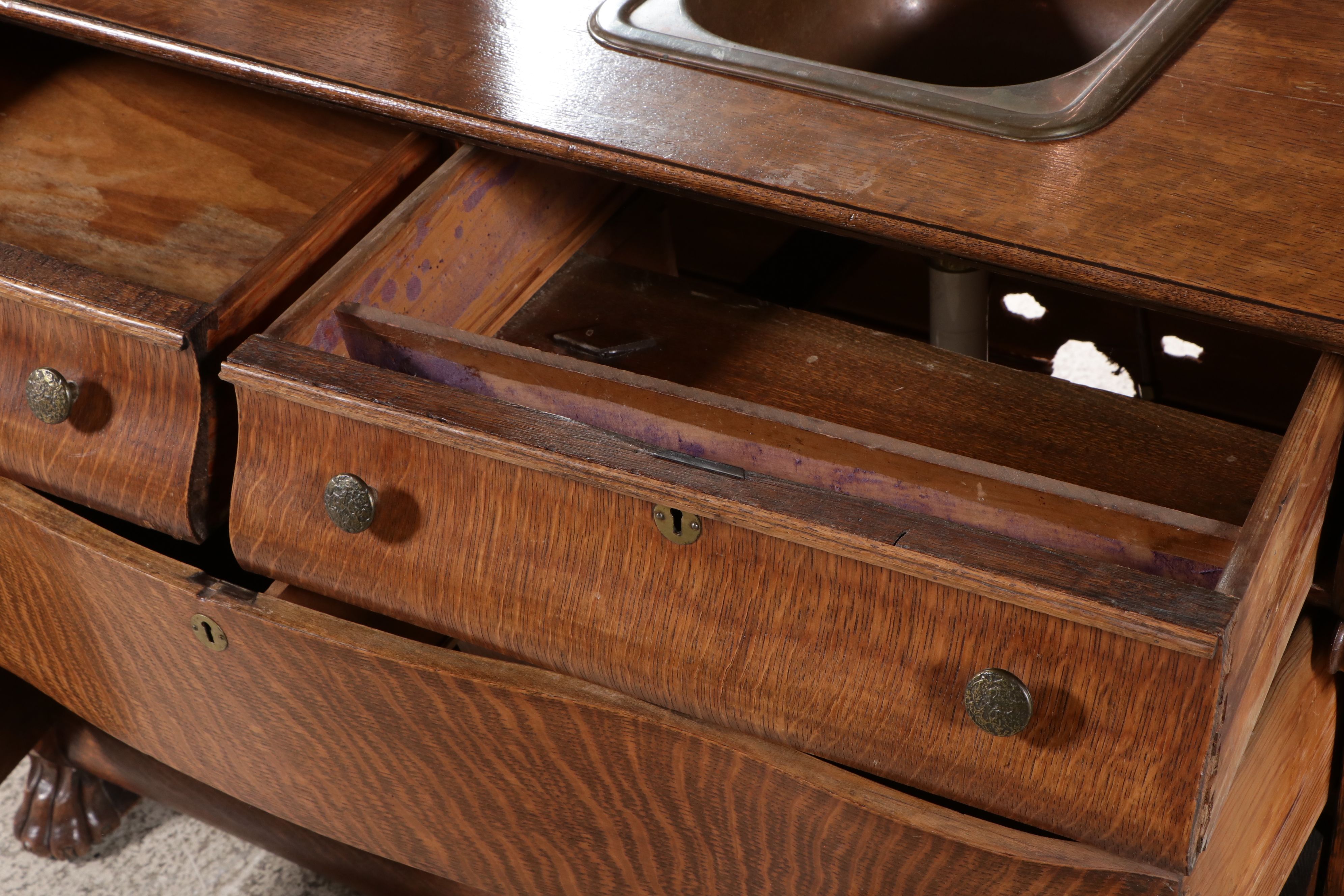Renaissance Revival Style Oak Mirror Back Buffet Converted to Bar