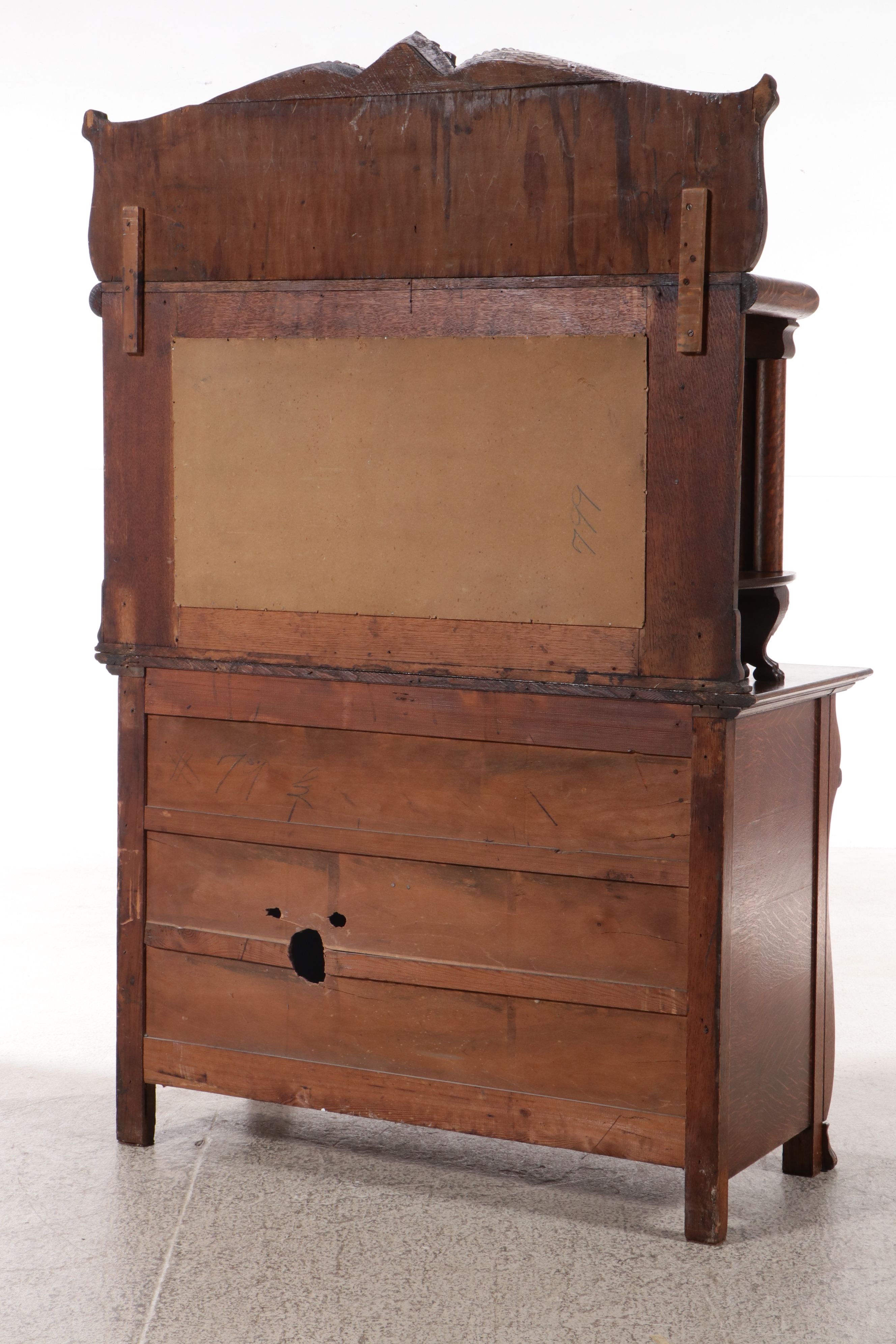 Renaissance Revival Style Oak Mirror Back Buffet Converted to Bar