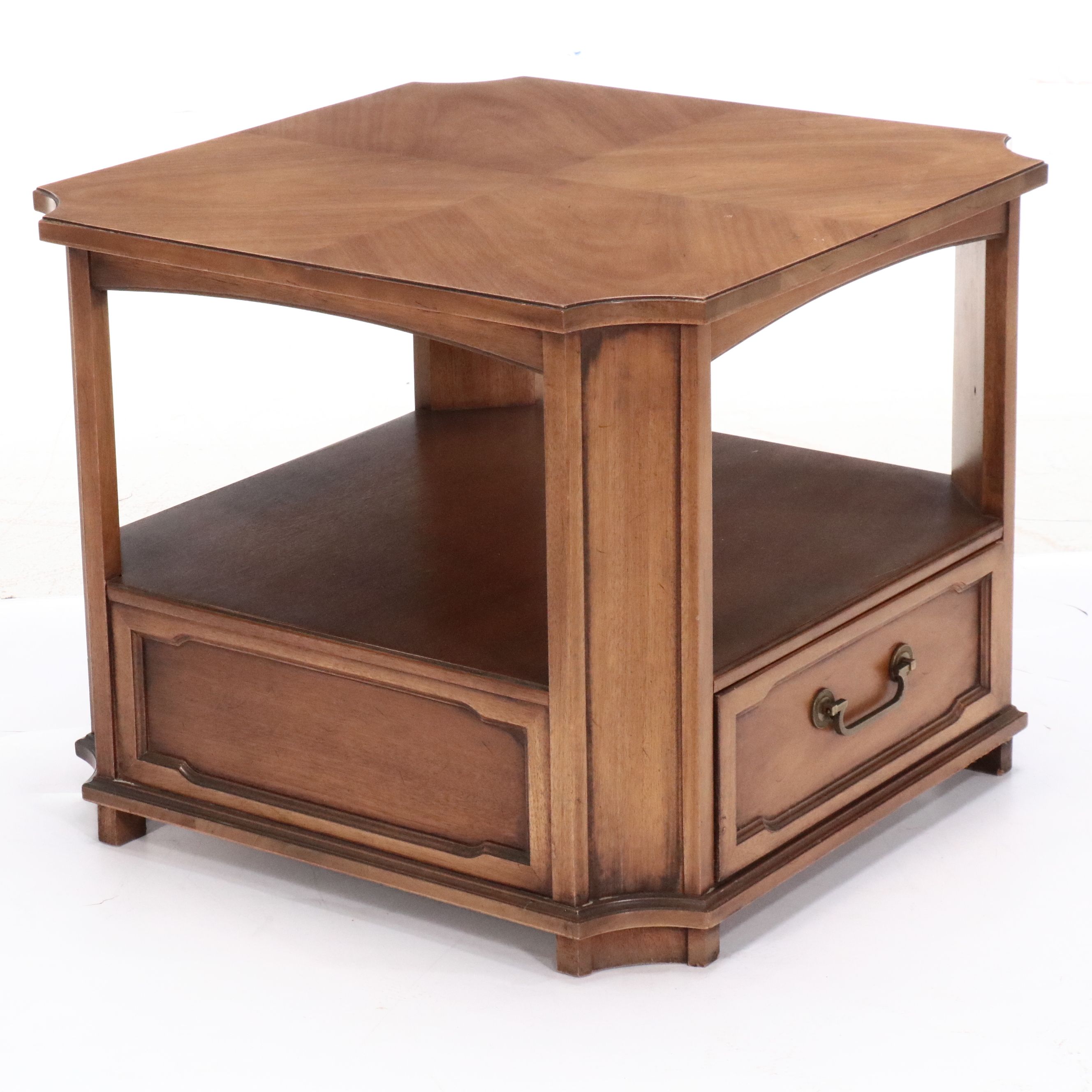 Drexel Mid Century Regency Style Walnut Finish Two-Tier Side Table