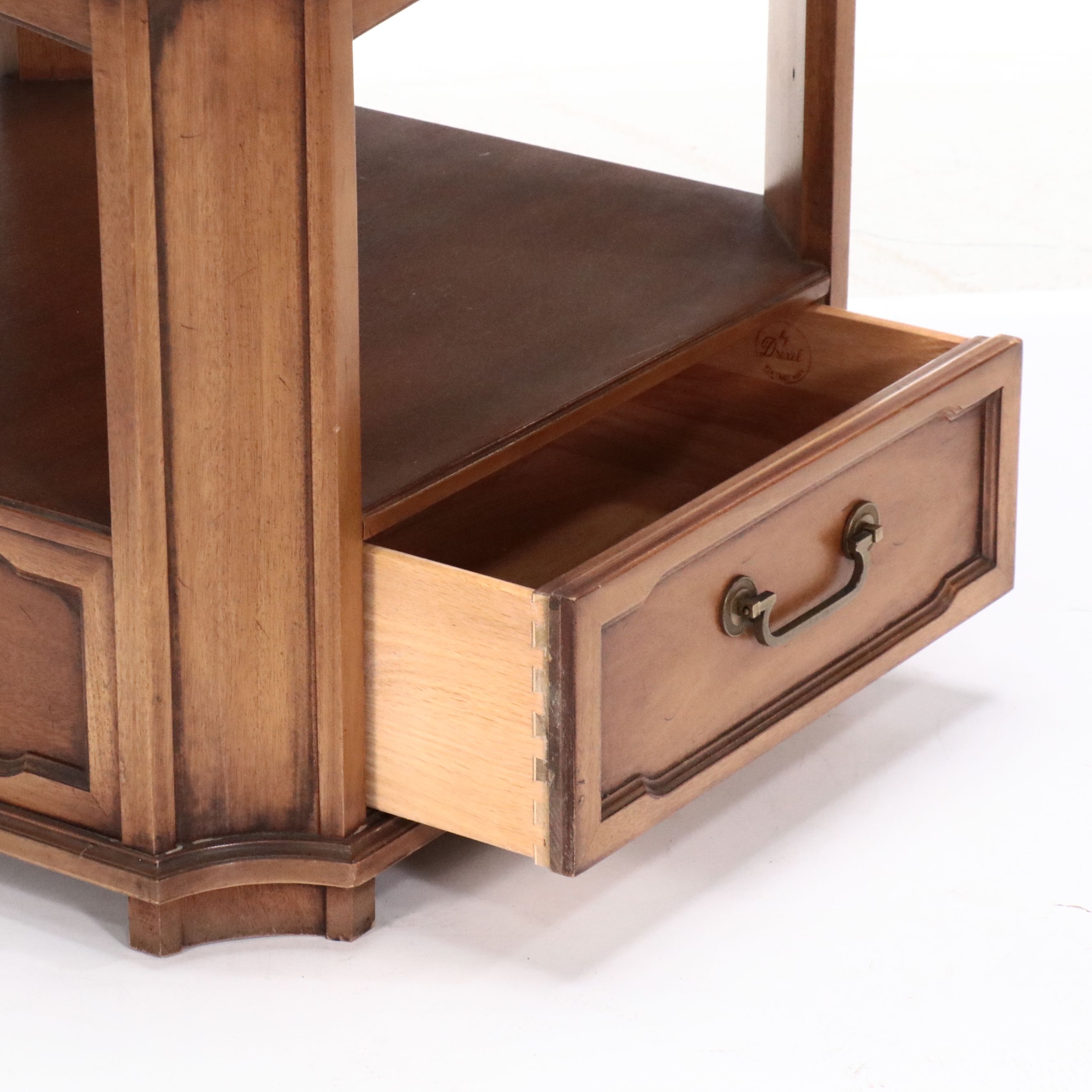 Drexel Mid Century Regency Style Walnut Finish Two-Tier Side Table