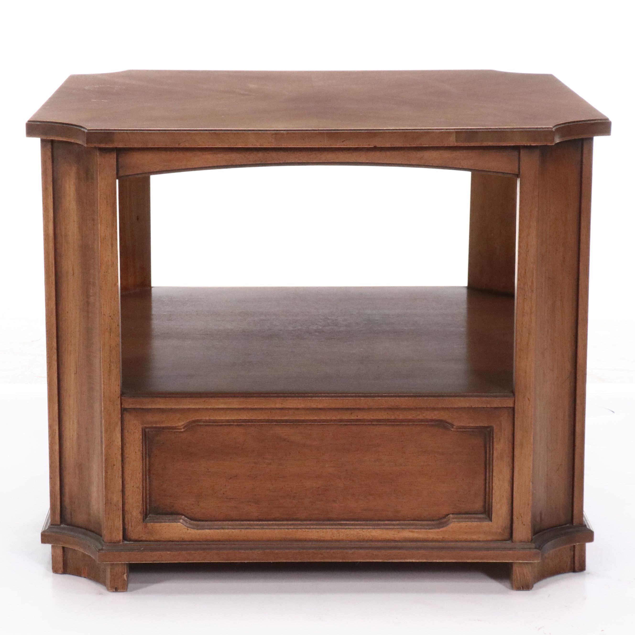 Drexel Mid Century Regency Style Walnut Finish Two-Tier Side Table