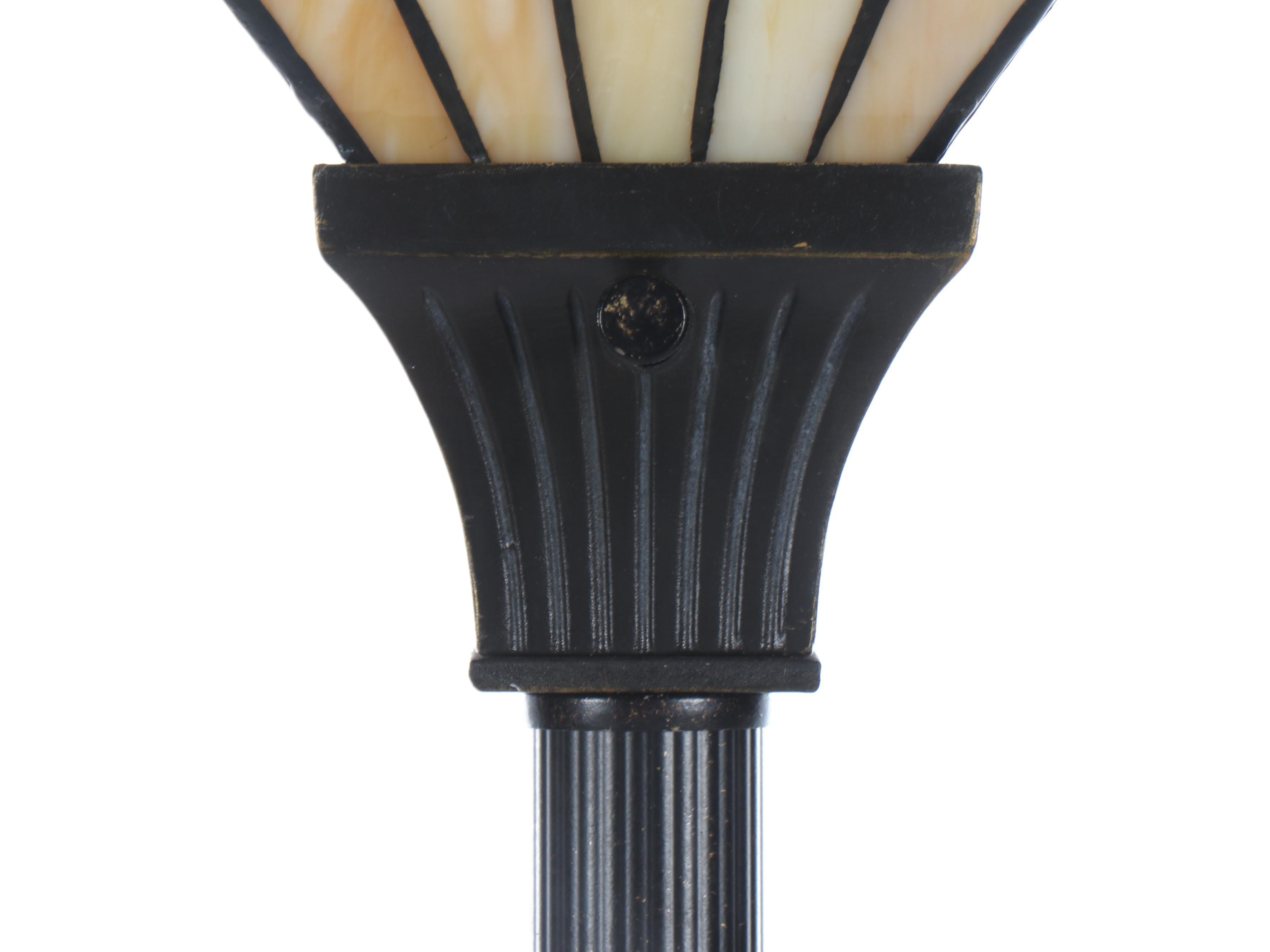 Mission Style Torchiere Floor Lamp with Slag Glass Pyramid Shade