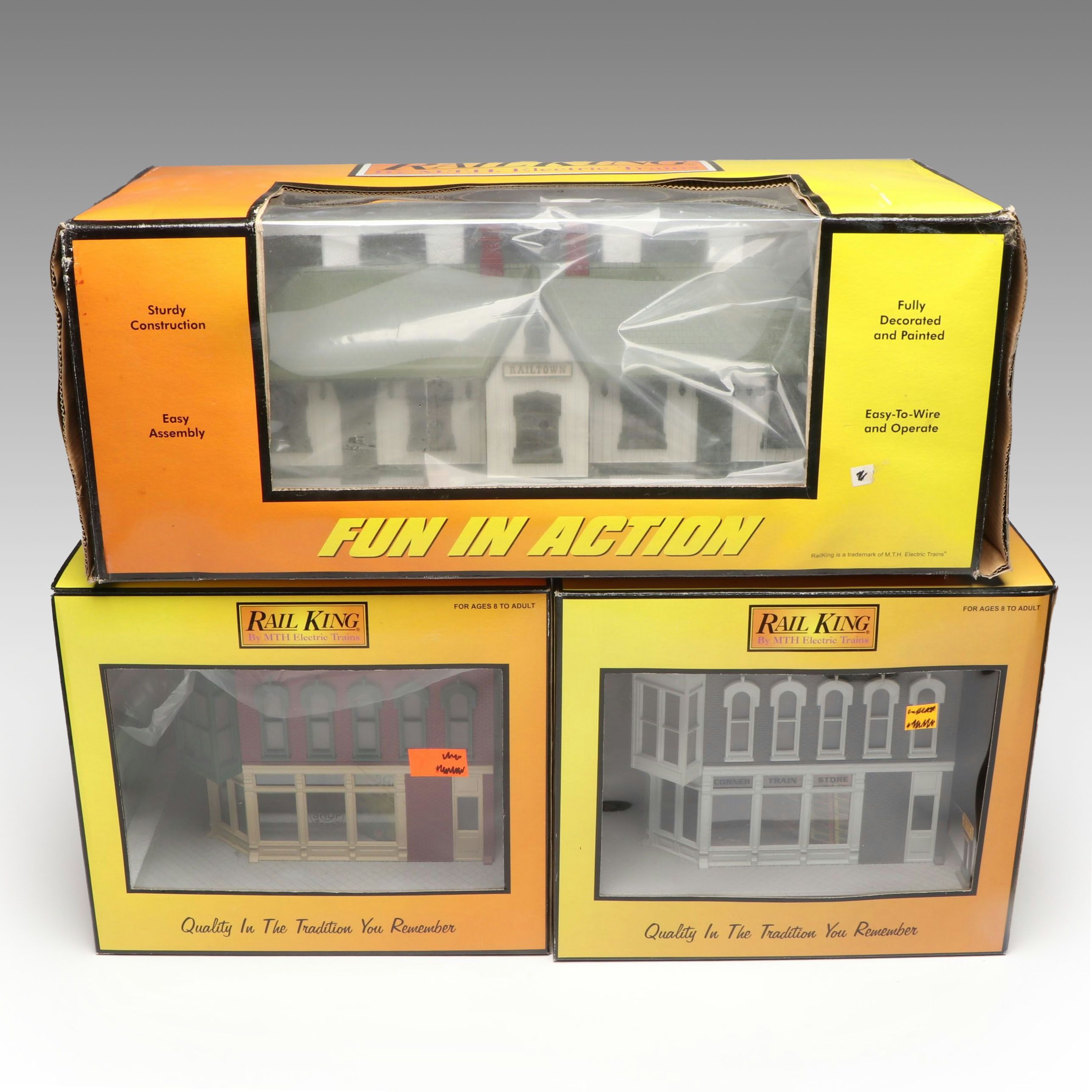 M.T.H. Electric Trains Rail King Station, Bagel Shop, and Train Store Buildings