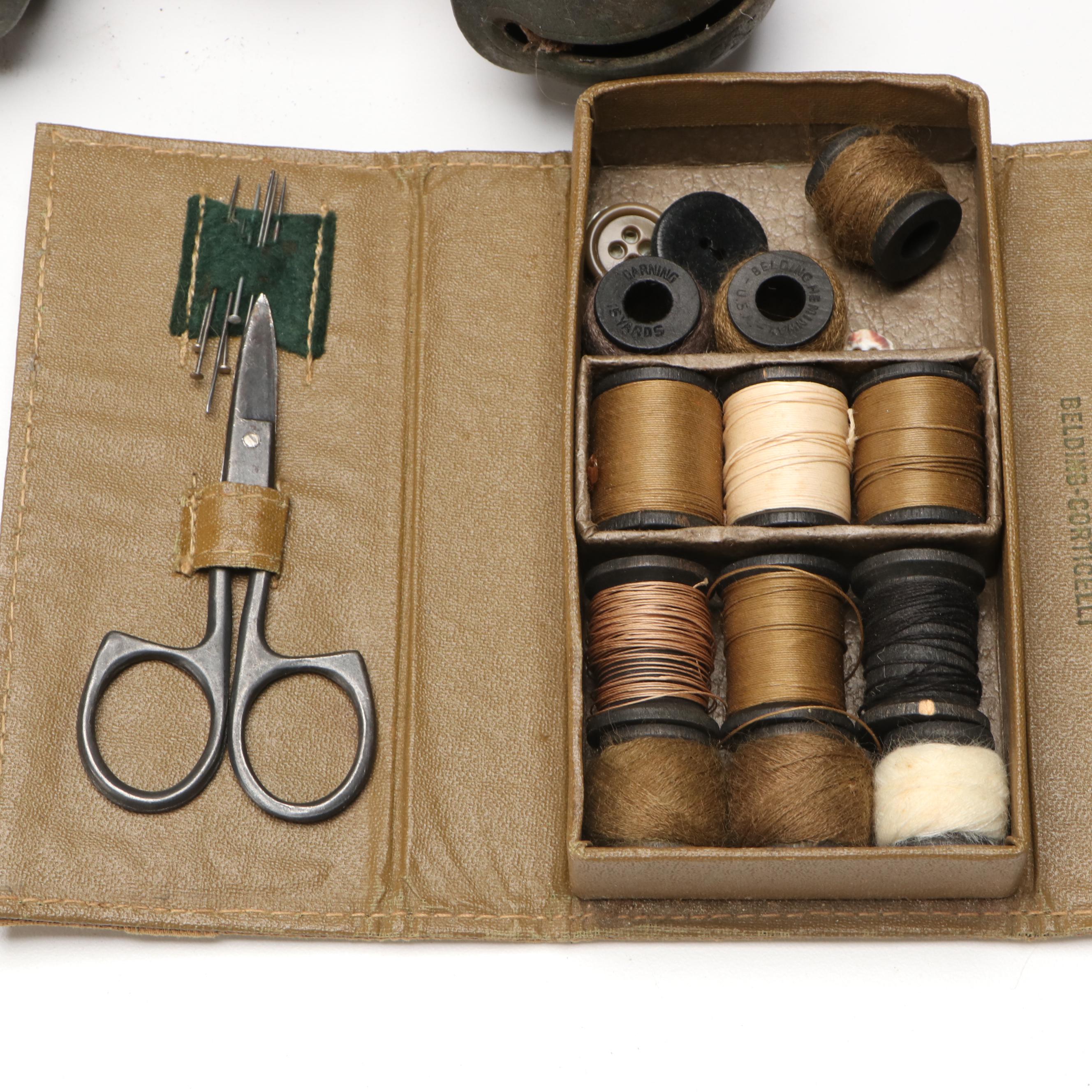 Adirondack Wooden Coin Bank with Belding Corticelli Sewing Kit and Other Décor