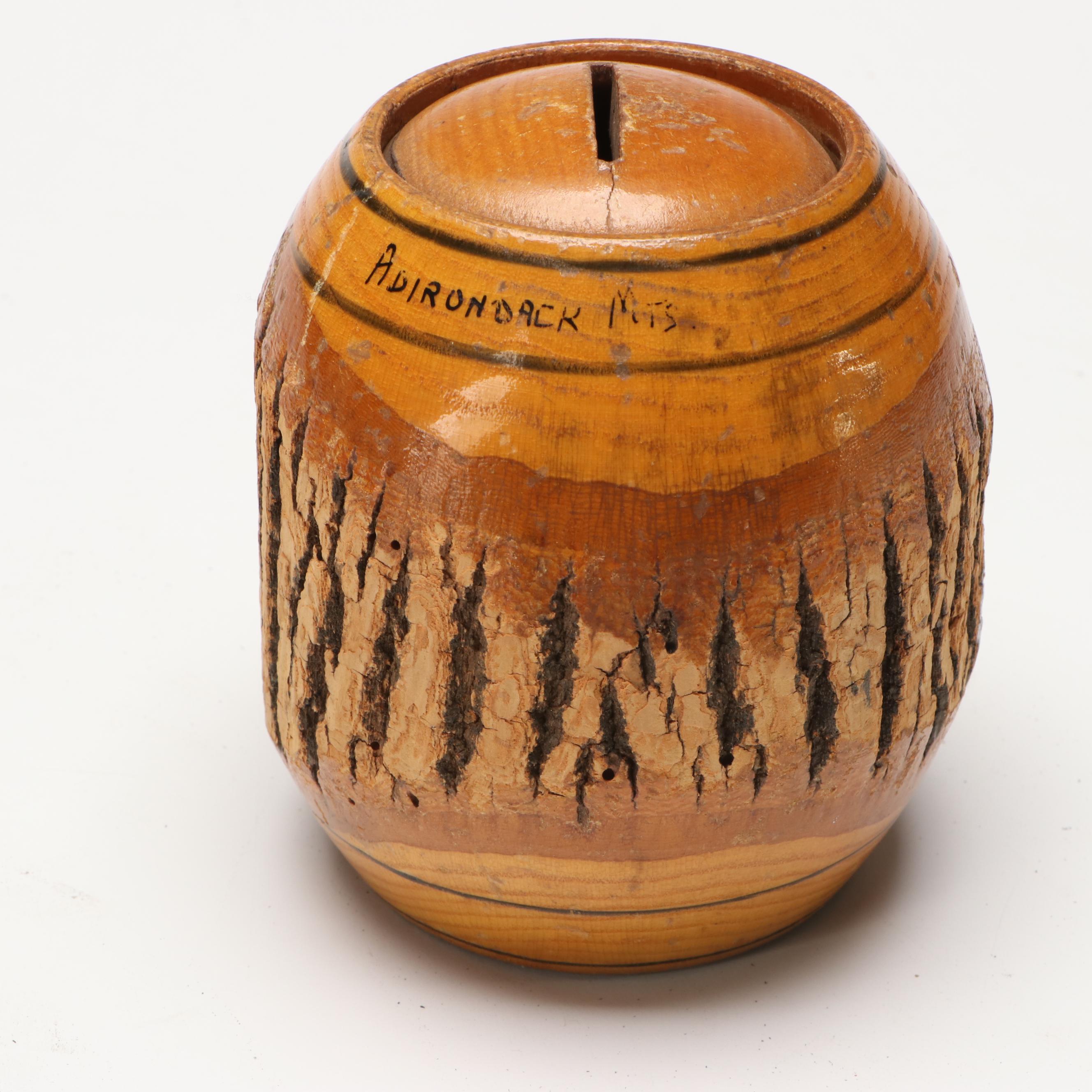 Adirondack Wooden Coin Bank with Belding Corticelli Sewing Kit and Other Décor