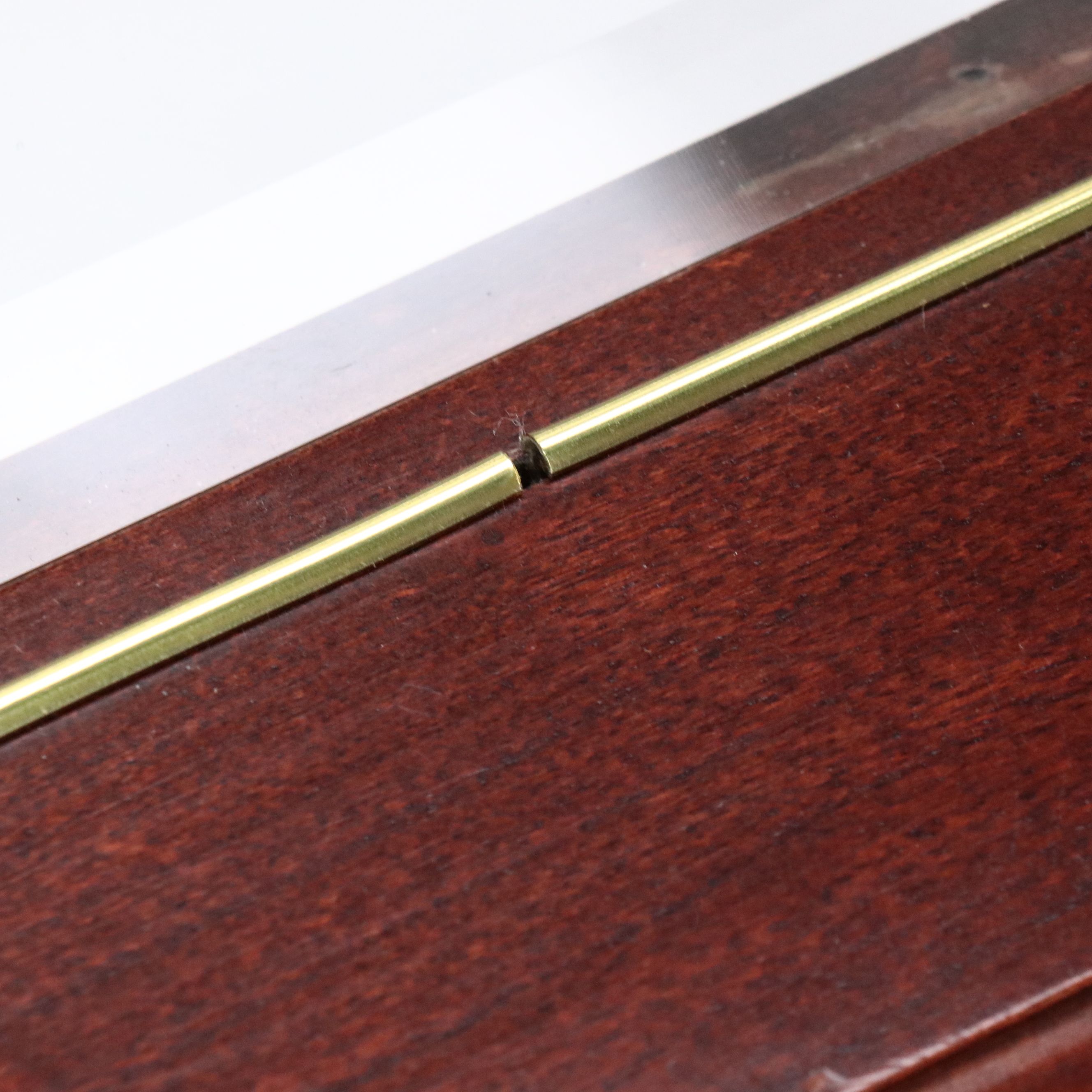 Brass-Inlaid Mahogany End Table with Glass Top