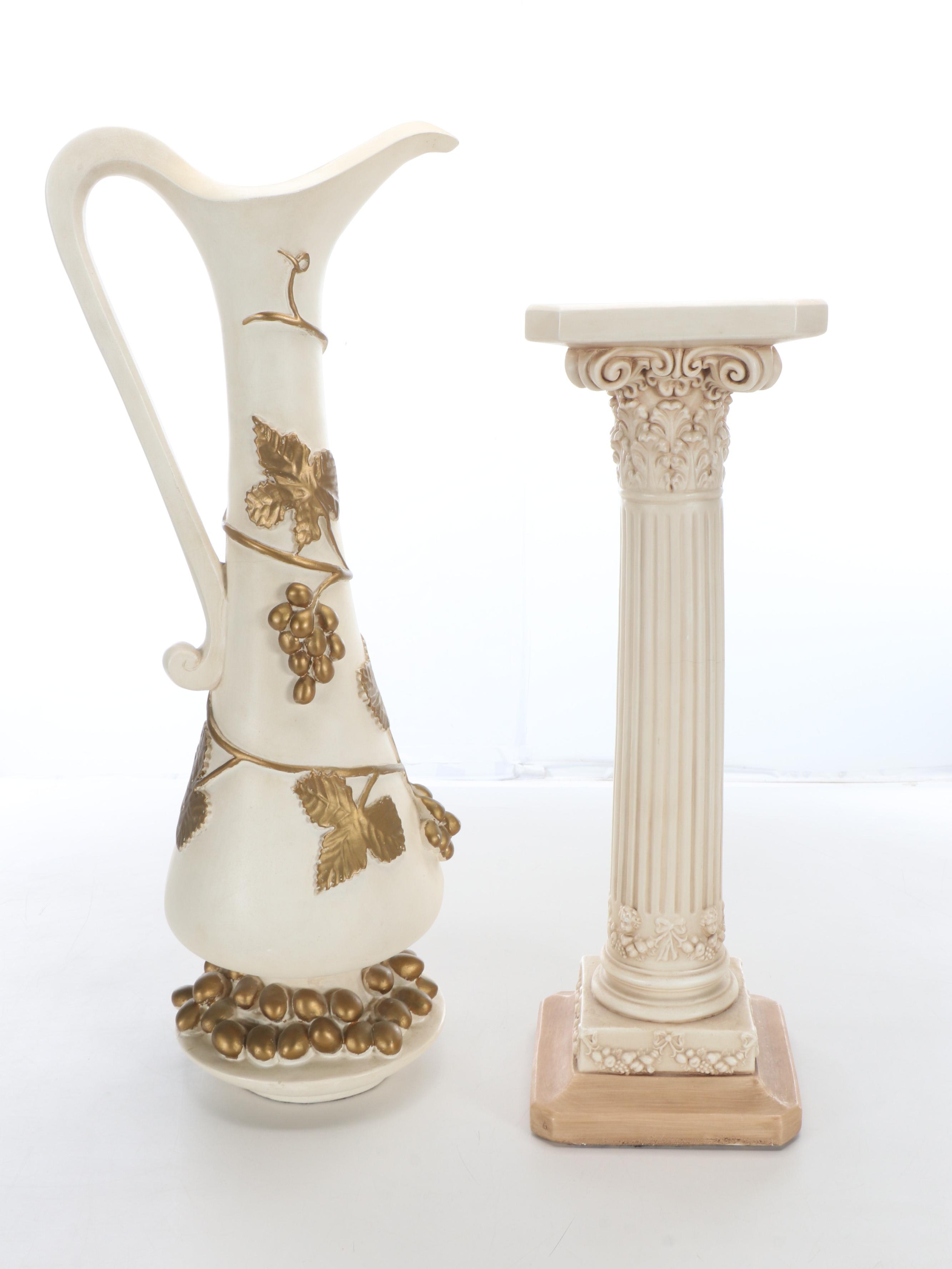 Neoclassical Style Ewer Ground Vase and Column Stand