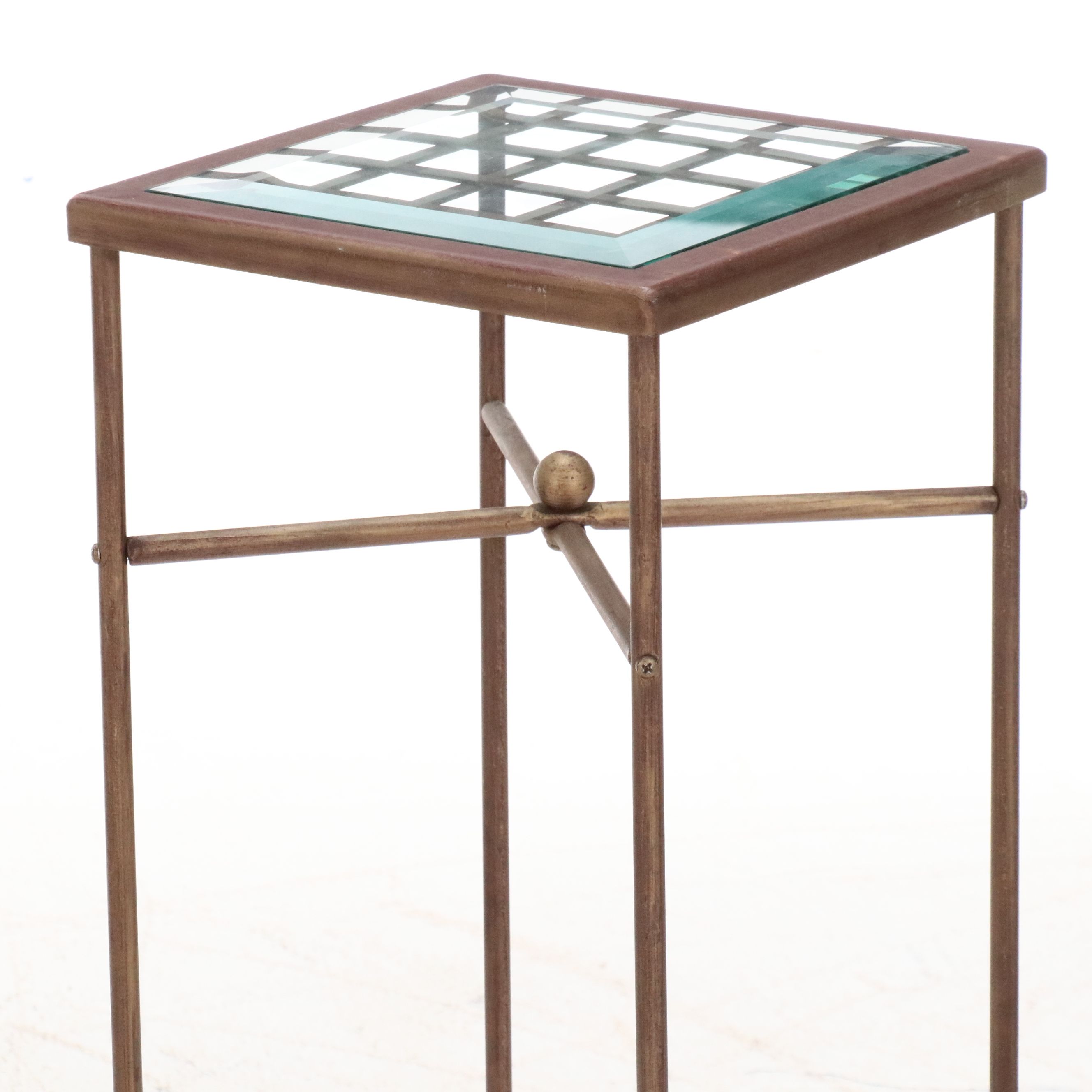 Directoire Style Metal Plant Stand with Inset Beveled Glass Top