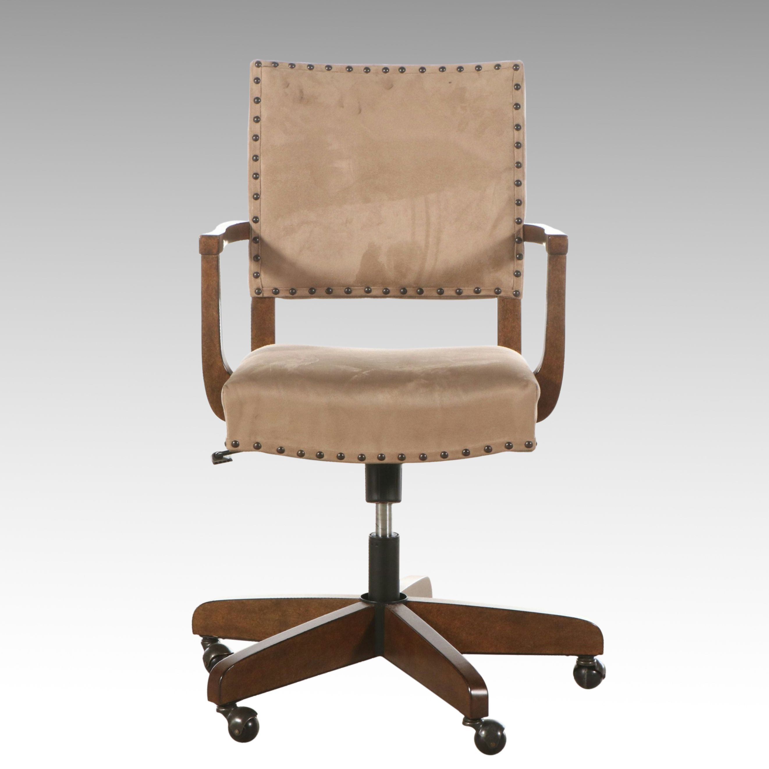 Pottery Barn Nailhead Trim Faux Suede and Oak Finish Desk Chair