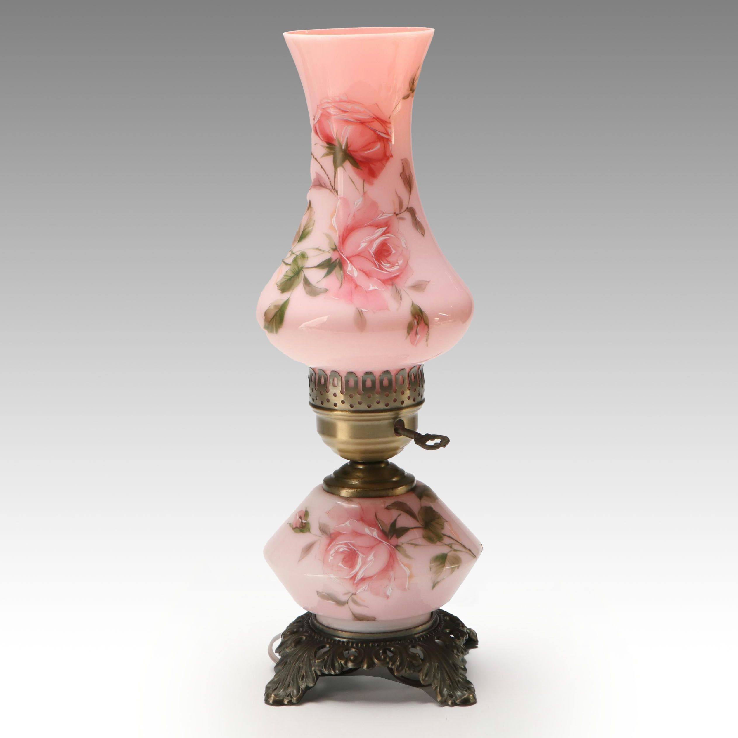 Loevsky & Loevsky Victorian Style Pink Glass Parlor Lamp, 1973