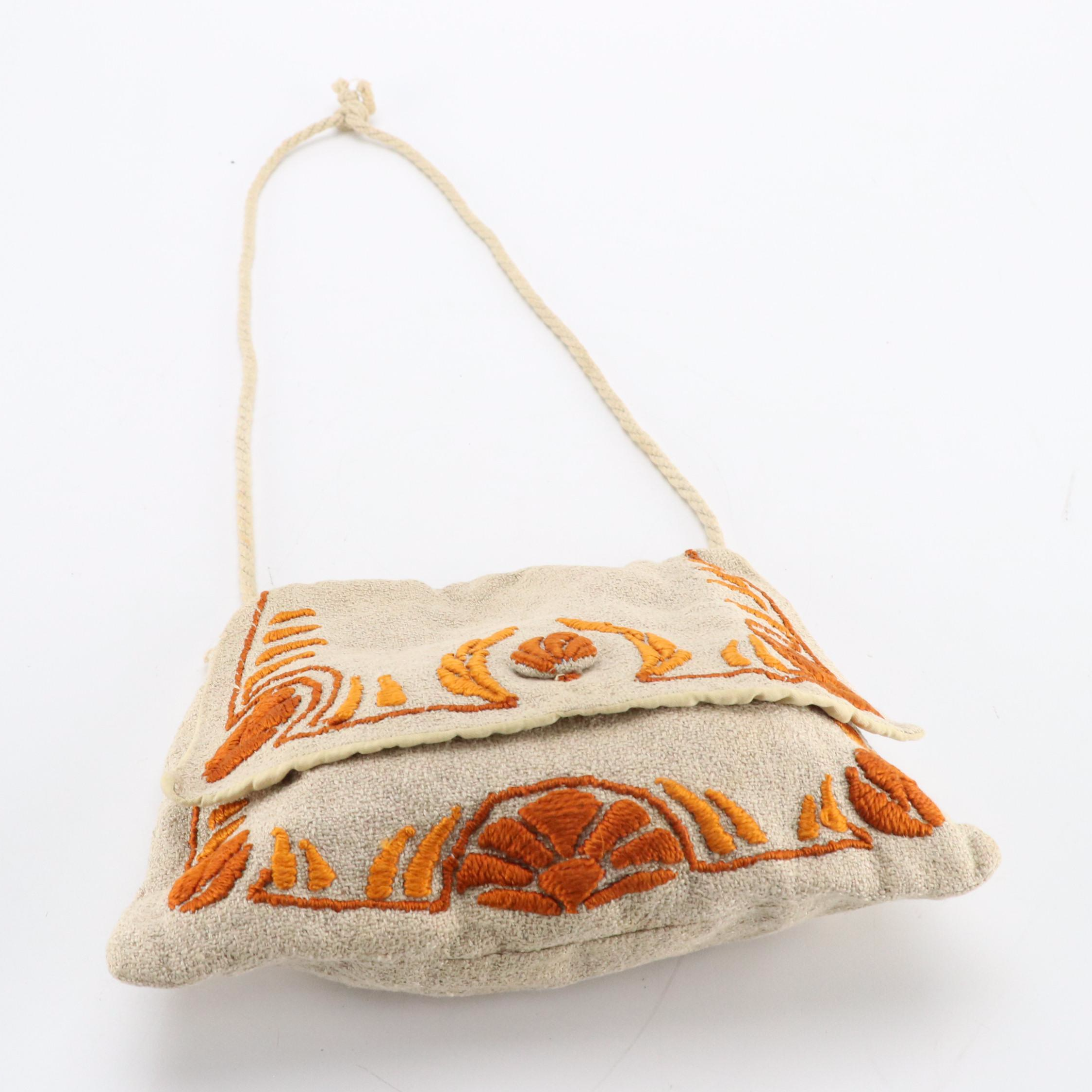 Vintage Handmade Crochet Striped Bag and Embroidered Flap Bag