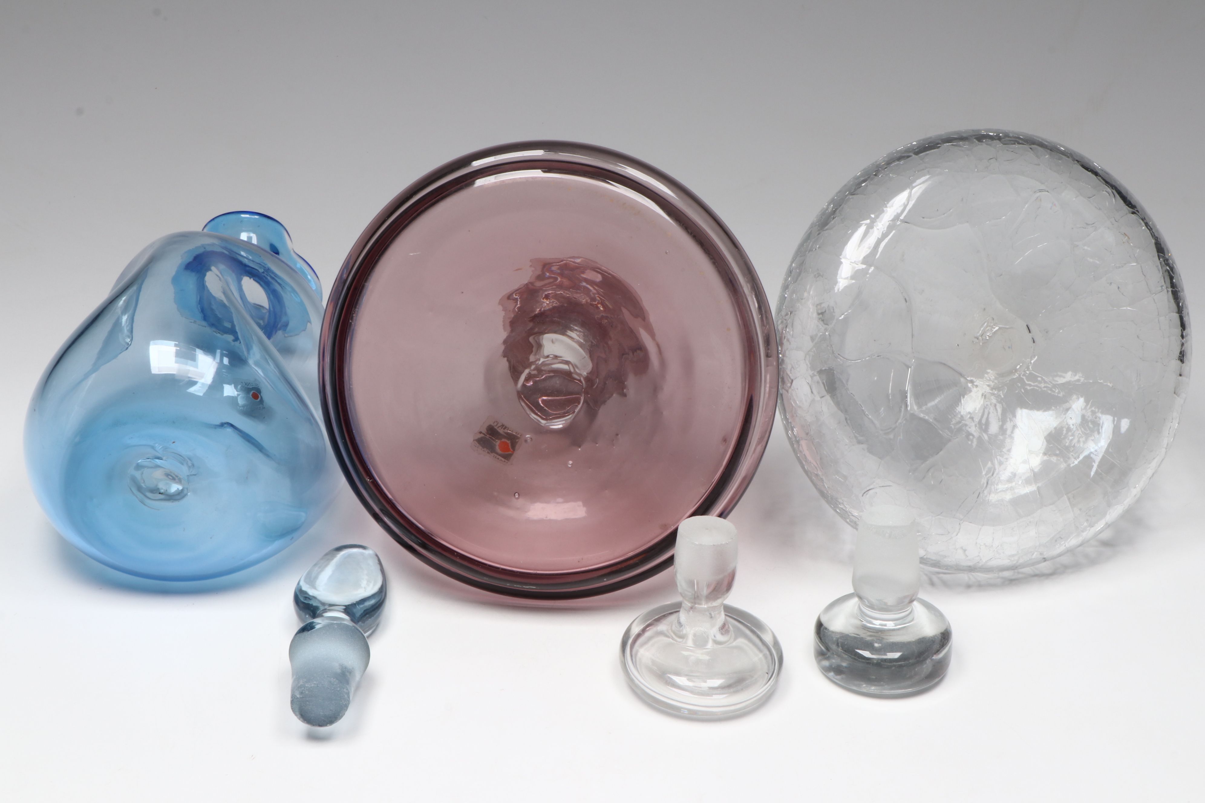 Blenko Blown Glass and Crackle Glass Decanters