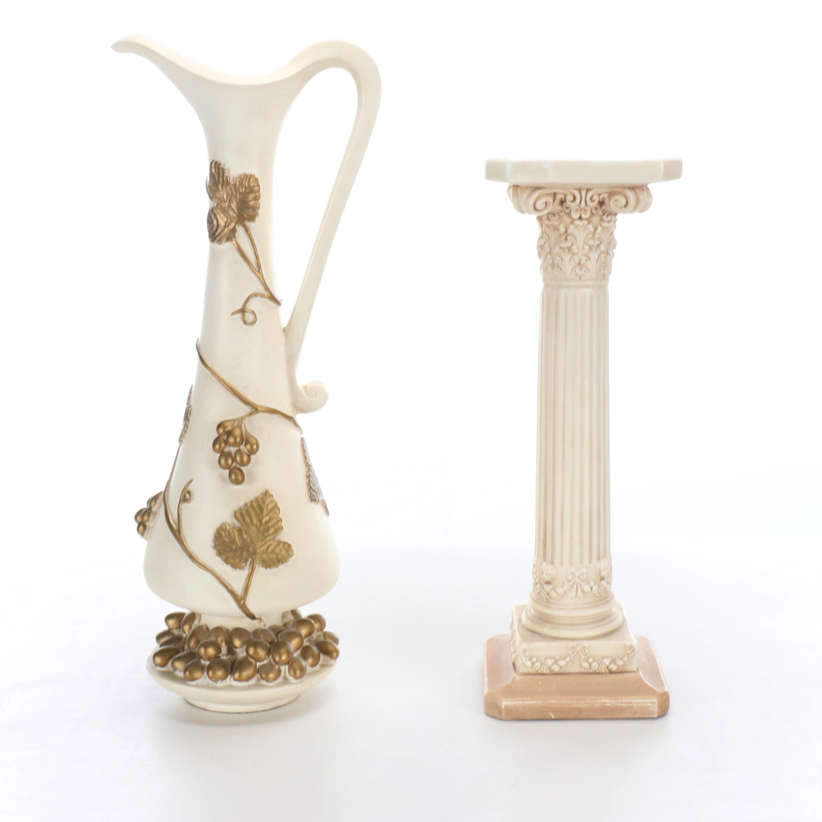 Neoclassical Style Ewer Ground Vase and Column Stand