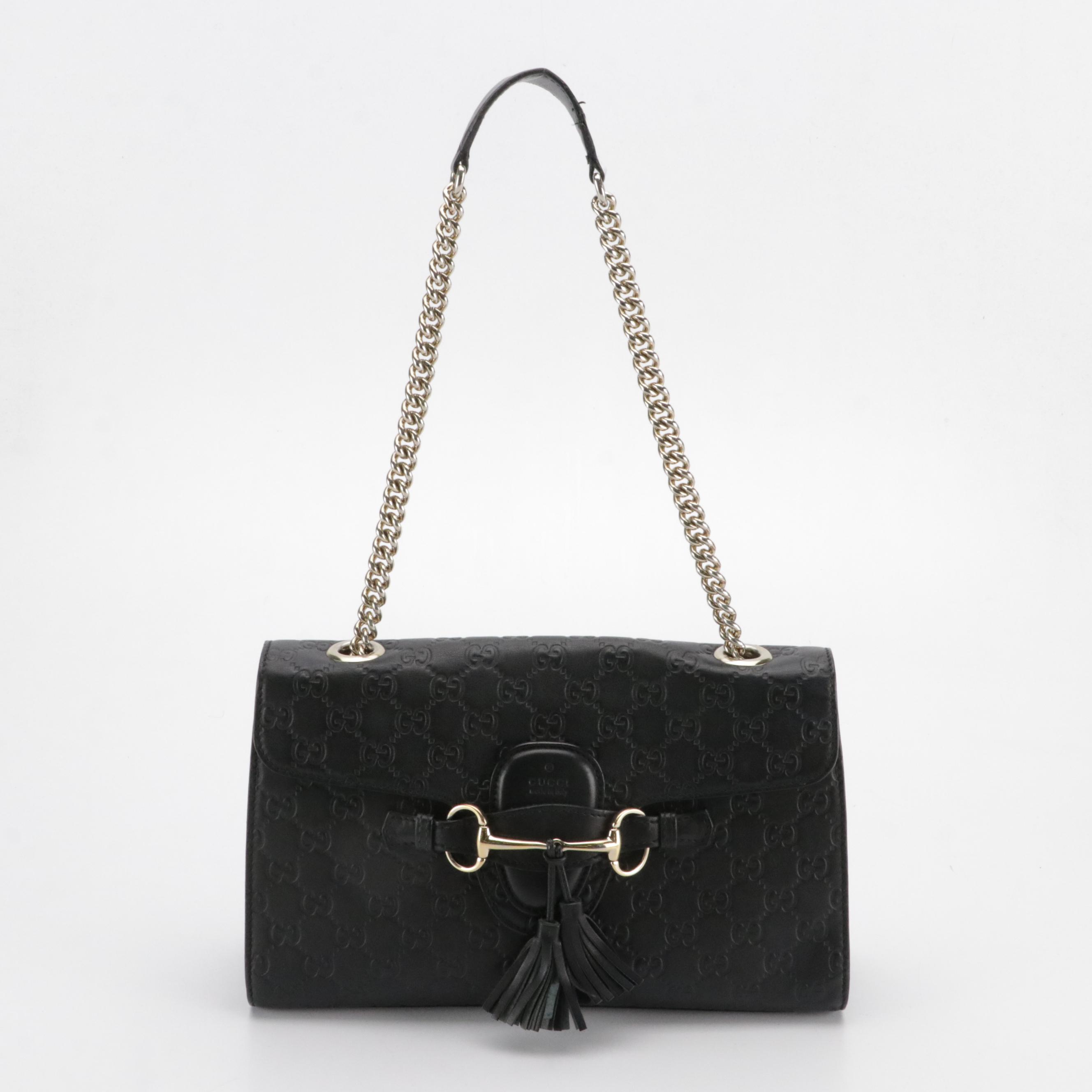 Gucci Medium Emily Chain Shoulder Bag in Black Guccissima Leather