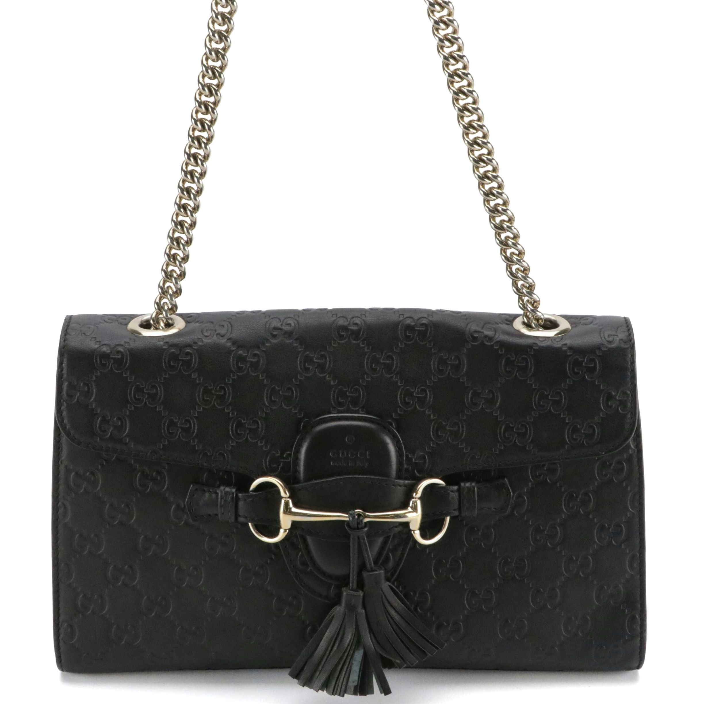 Gucci Medium Emily Chain Shoulder Bag in Black Guccissima Leather