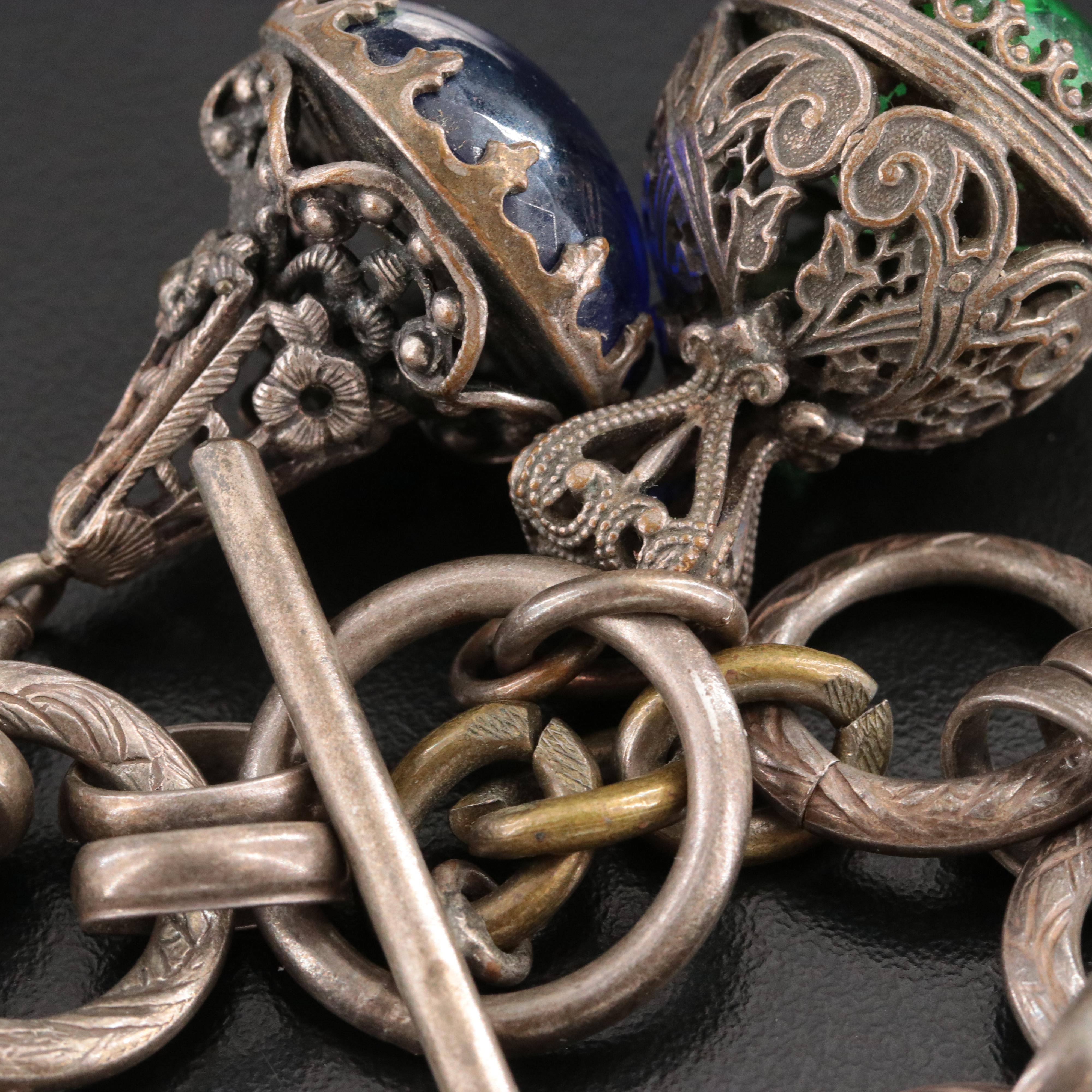 Vintage Etruscan Revival Glass Fob Charm Bracelet